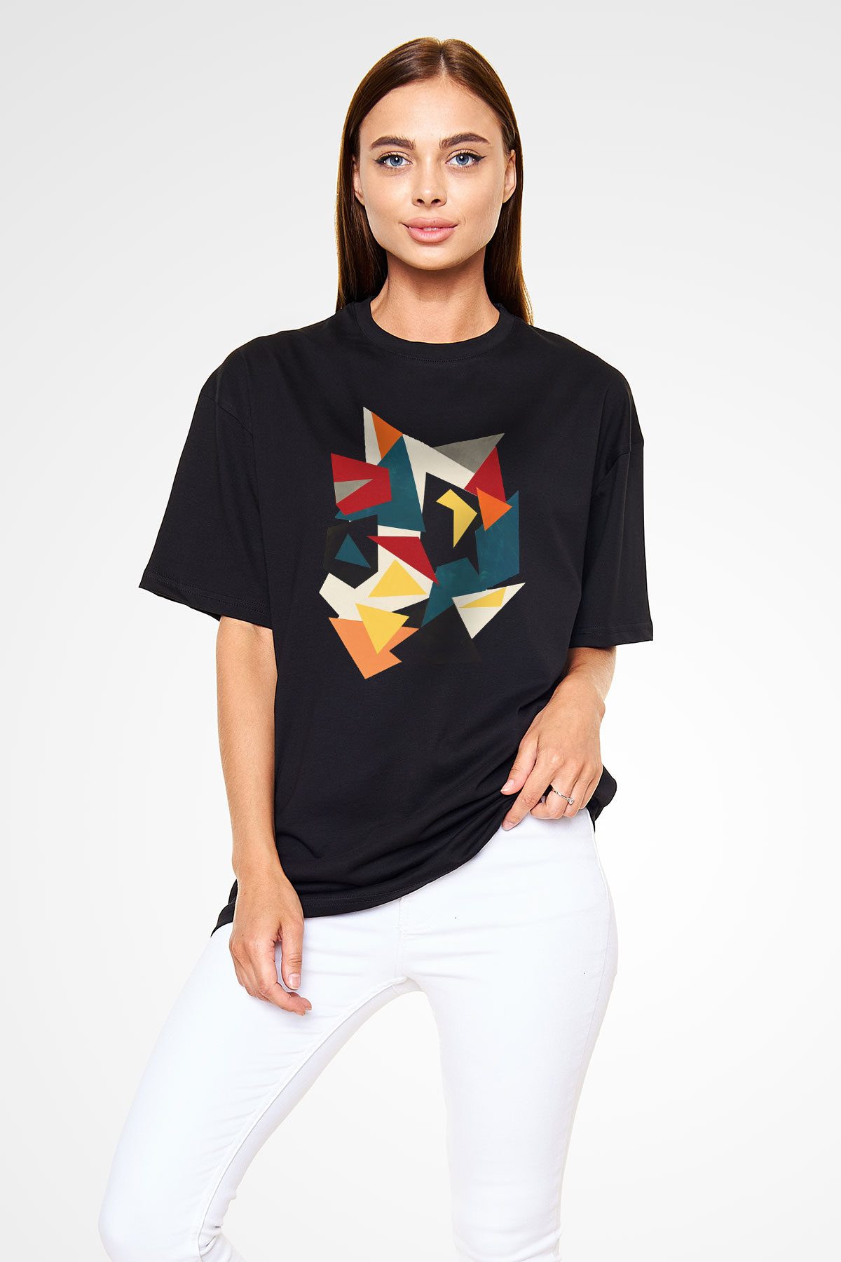 Şekil Siyah Unisex Oversize Tişört T-Shirt