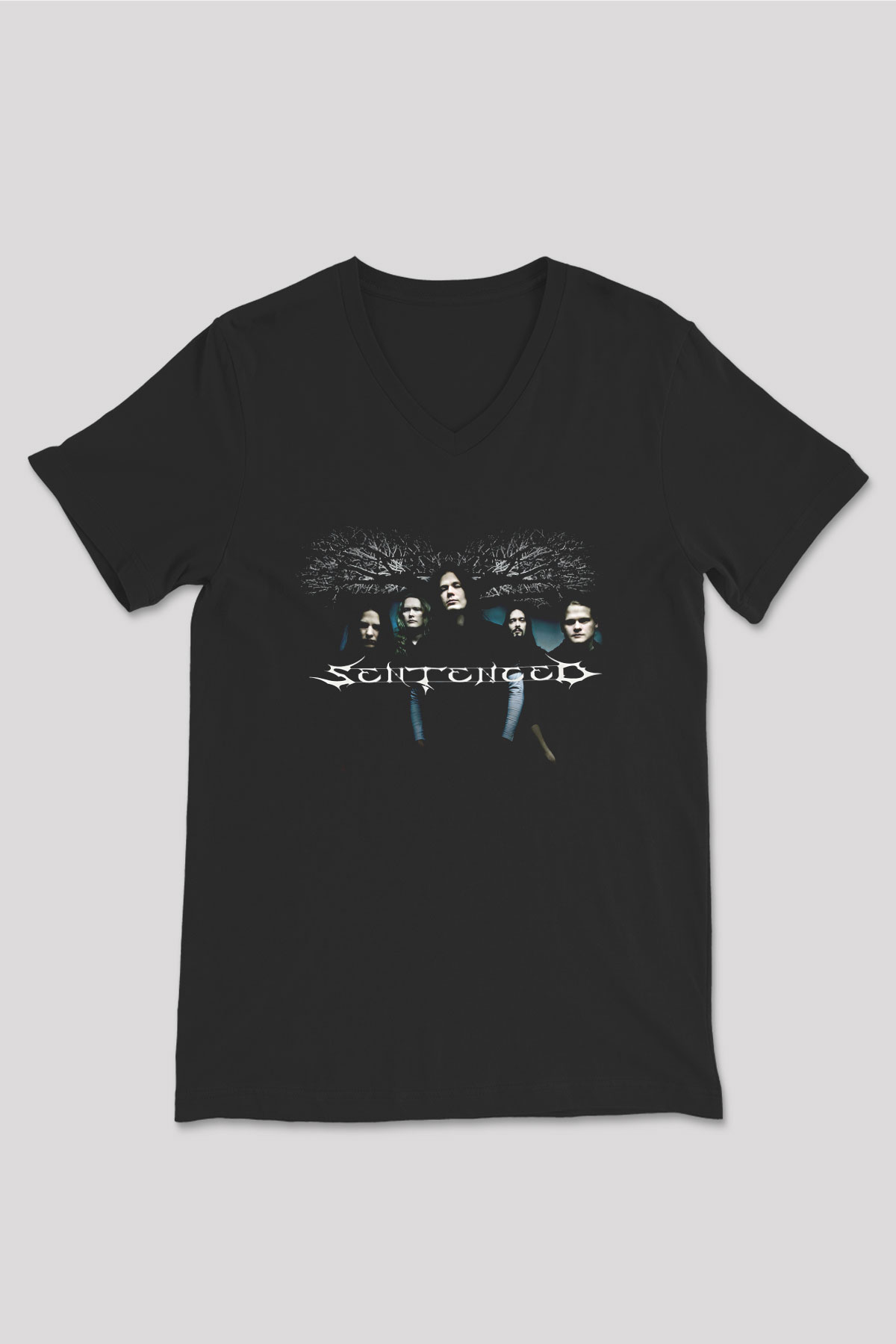 Sentenced Baskılı Unisex Siyah V Yaka Tişört - Tshirt