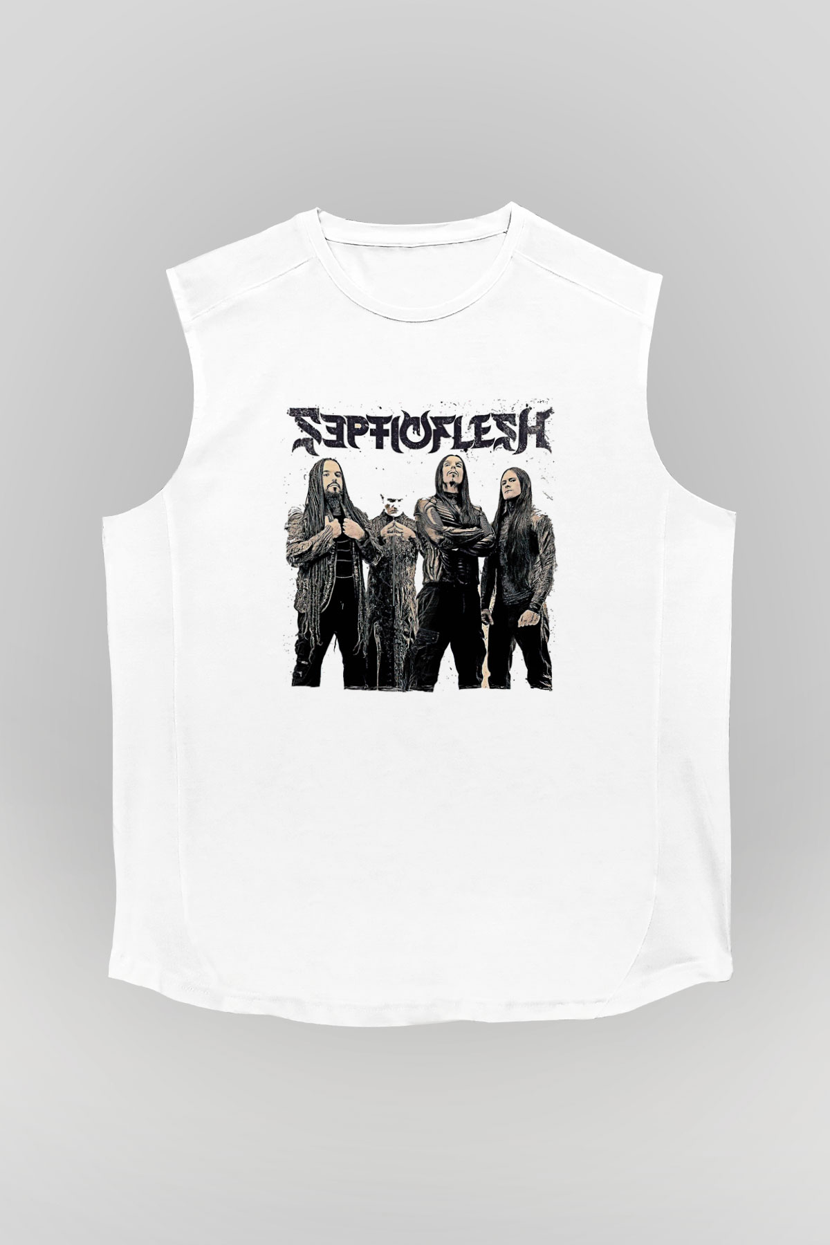 Septicflesh Baskılı Beyaz Unisex Kolsuz Tişört - Tshirt