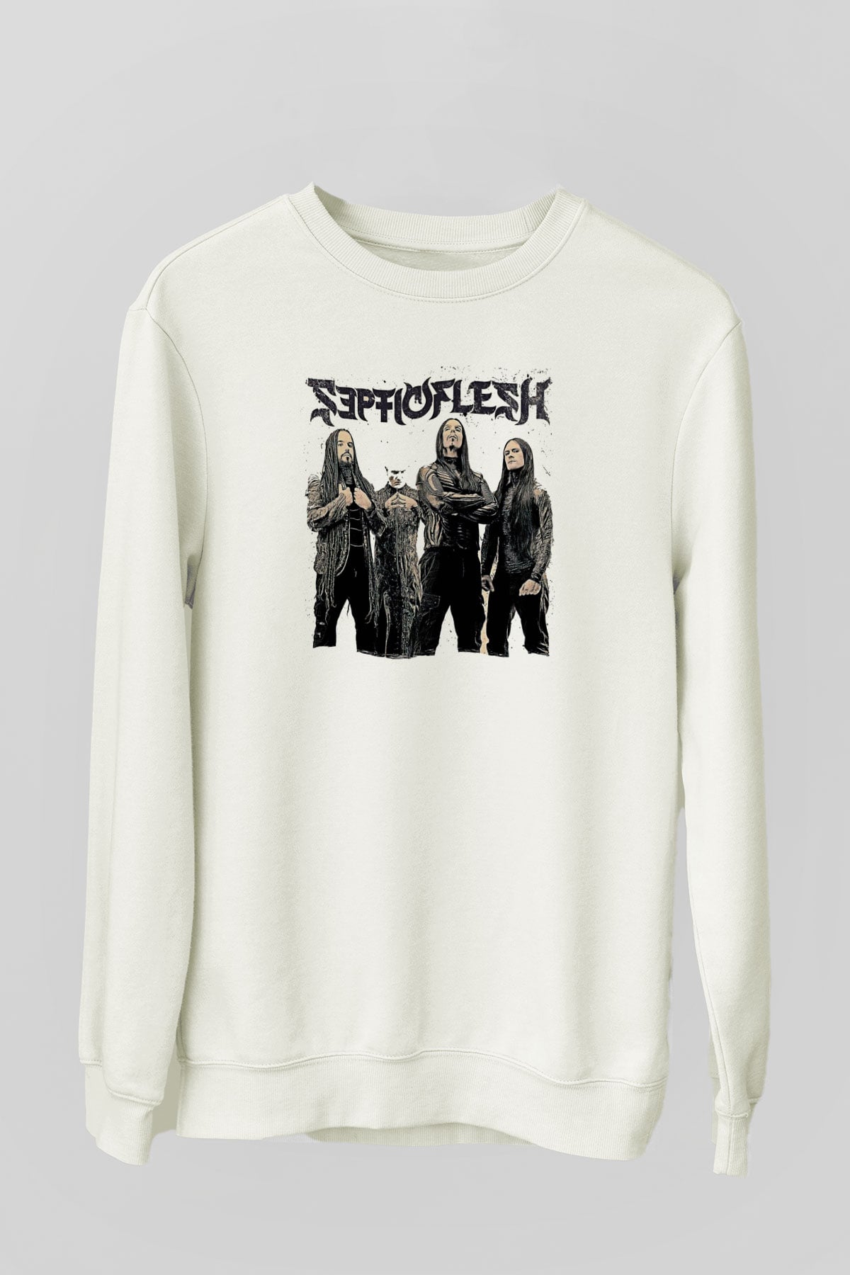 Septicflesh Baskılı Beyaz Unisex Sweatshirt