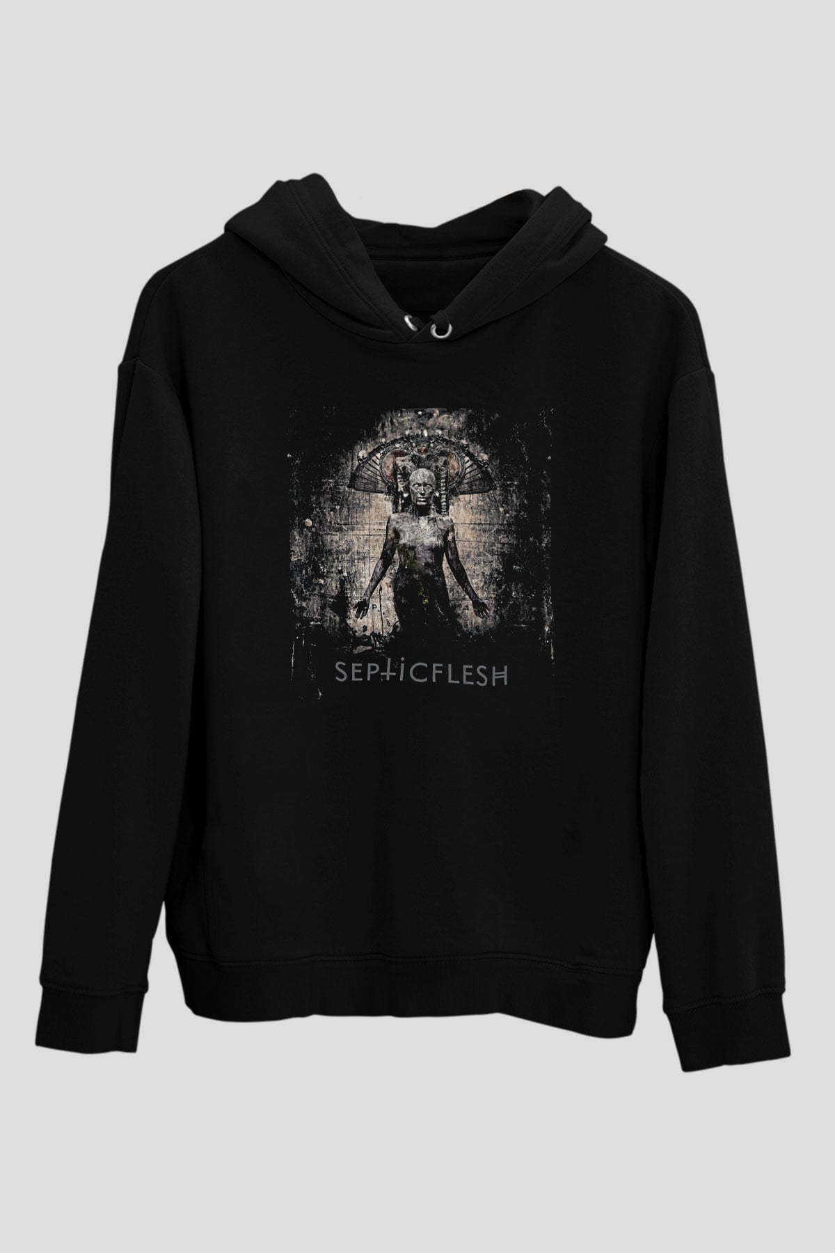 Septicflesh Baskılı Unisex Siyah Kapüşonlu Sweatshirt