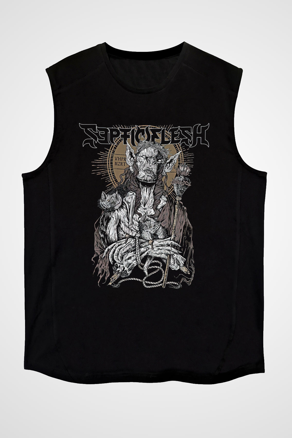 Septicflesh Baskılı Unisex Siyah Kolsuz Tişört - Tshirt