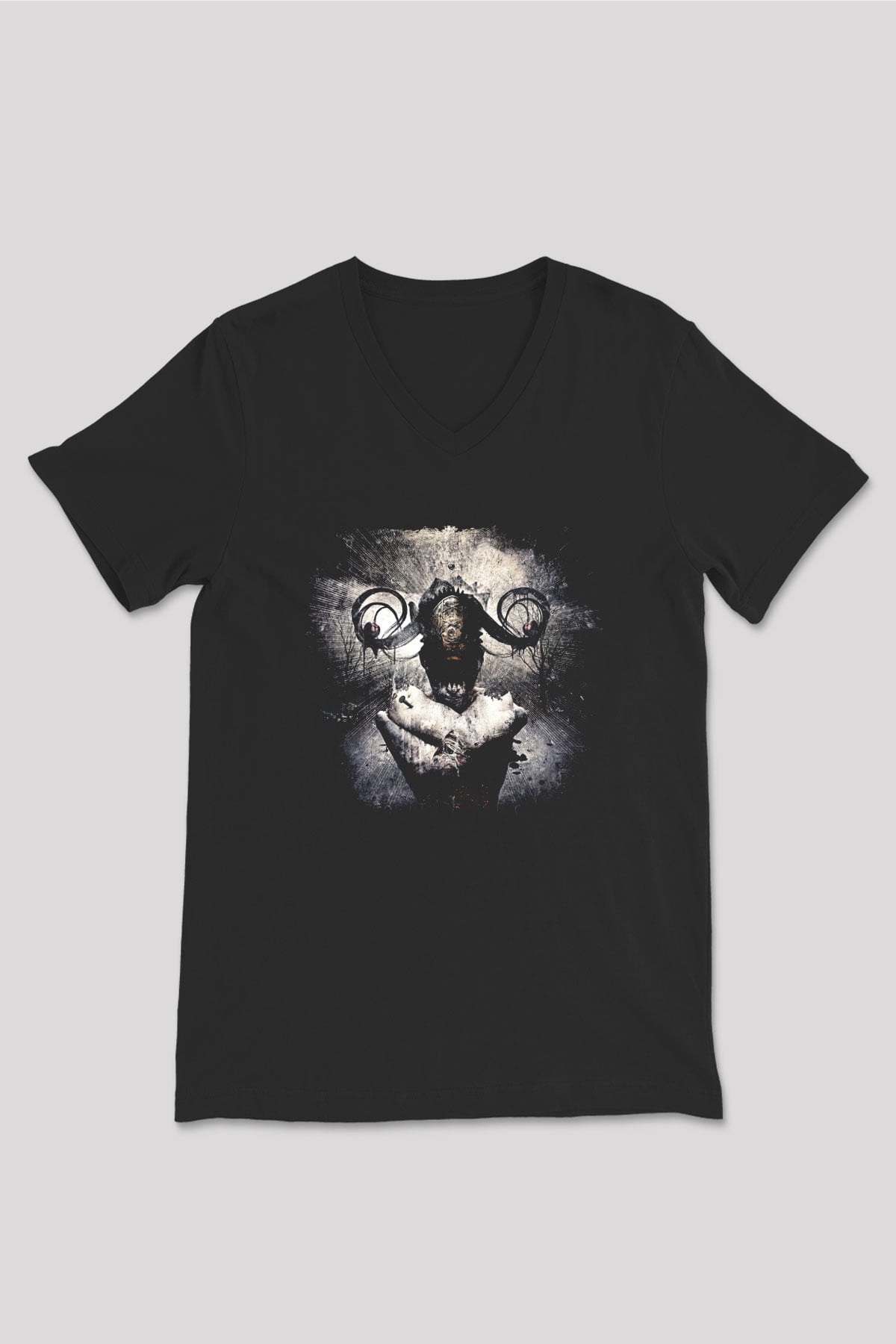 Septicflesh Baskılı Unisex Siyah V Yaka Tişört - Tshirt