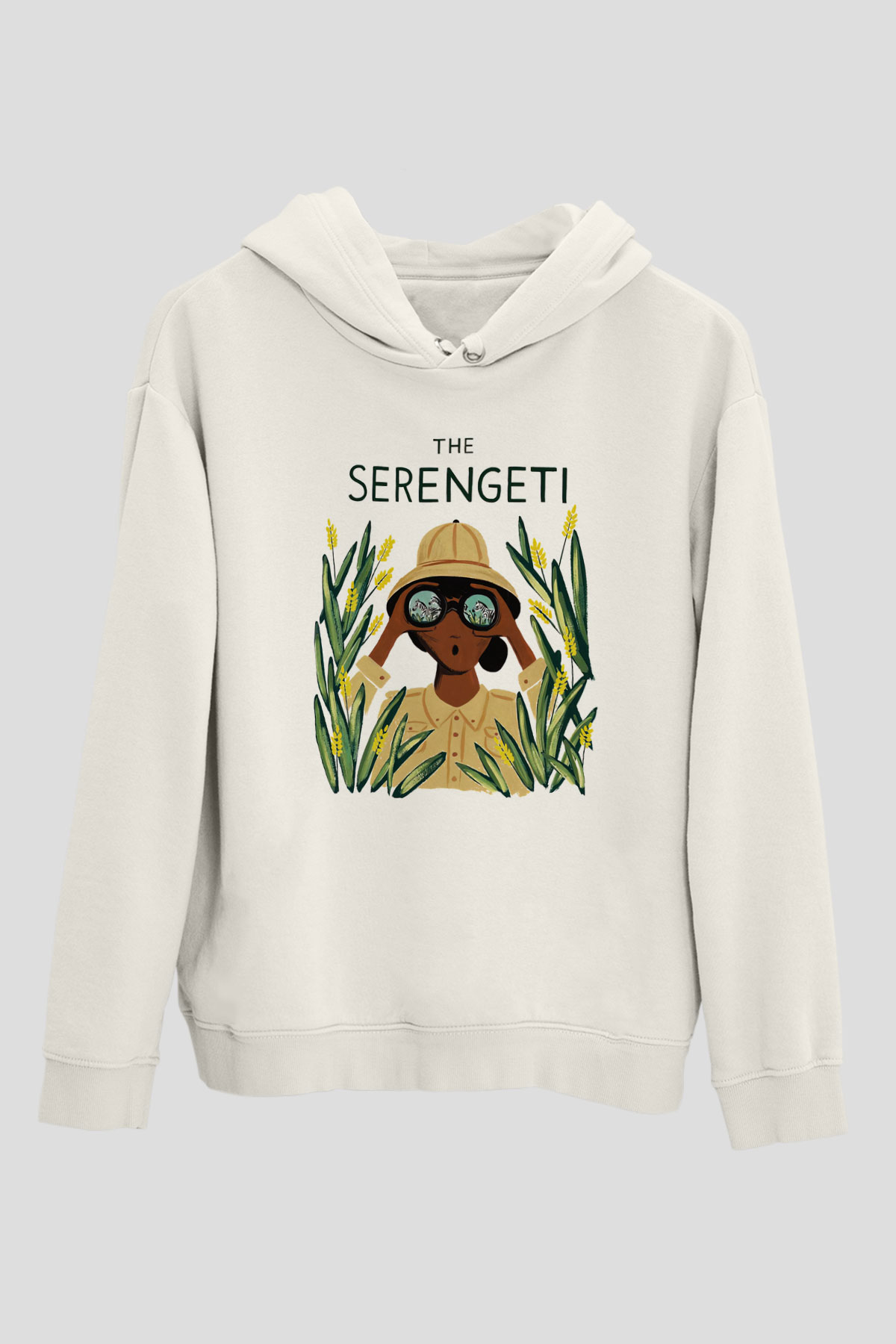 Serengeti Milli Park Beyaz Unisex Kapşonlu Sweatshirt