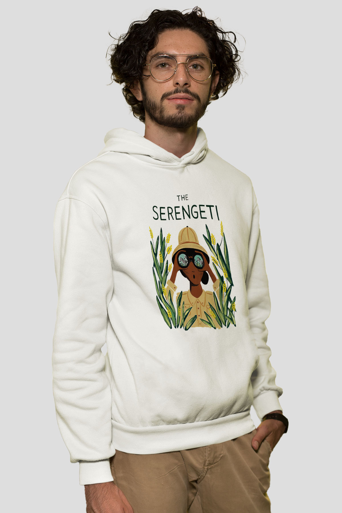 Serengeti Milli Park Beyaz Unisex Kapşonlu Sweatshirt