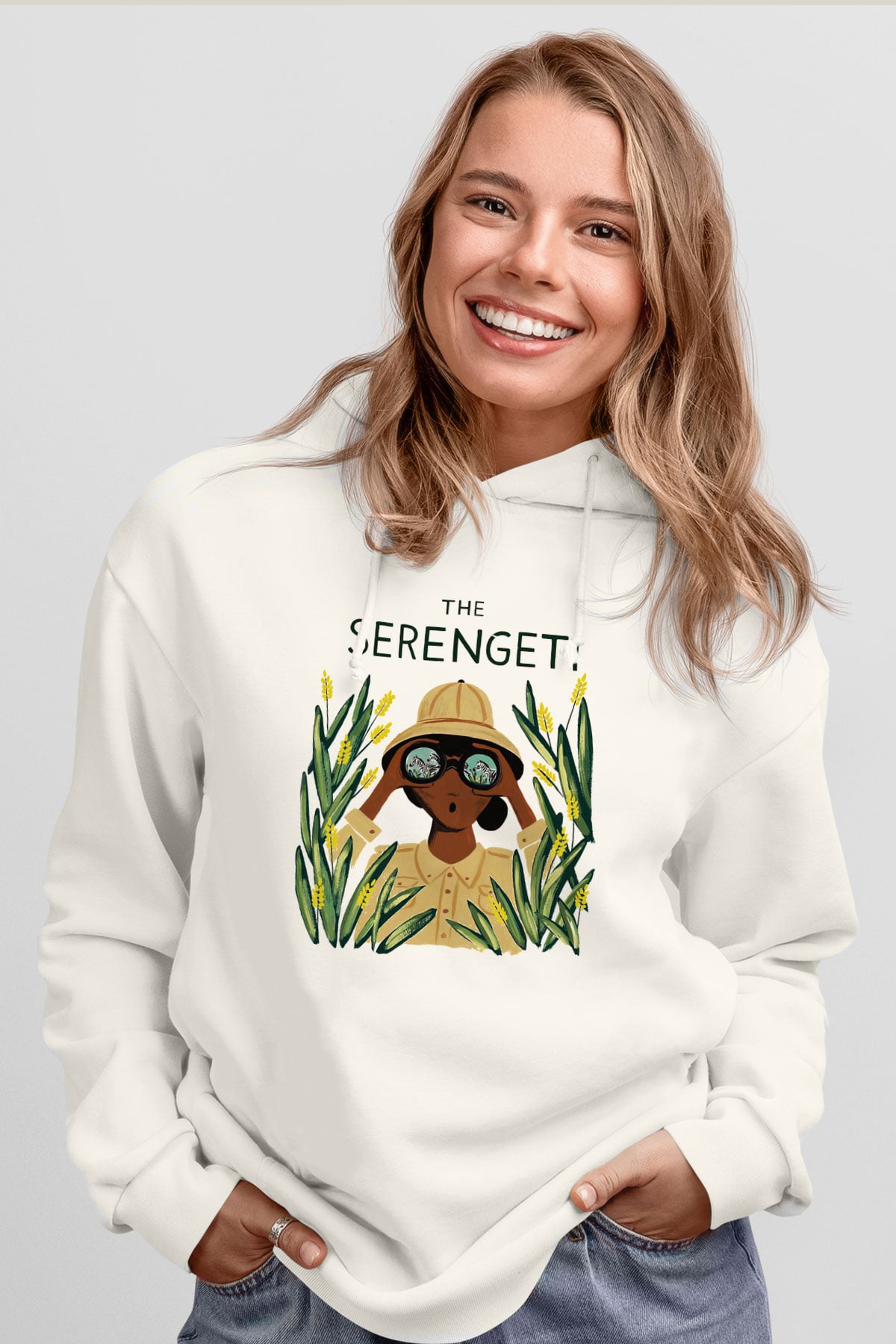 Serengeti Milli Park Beyaz Unisex Kapşonlu Sweatshirt