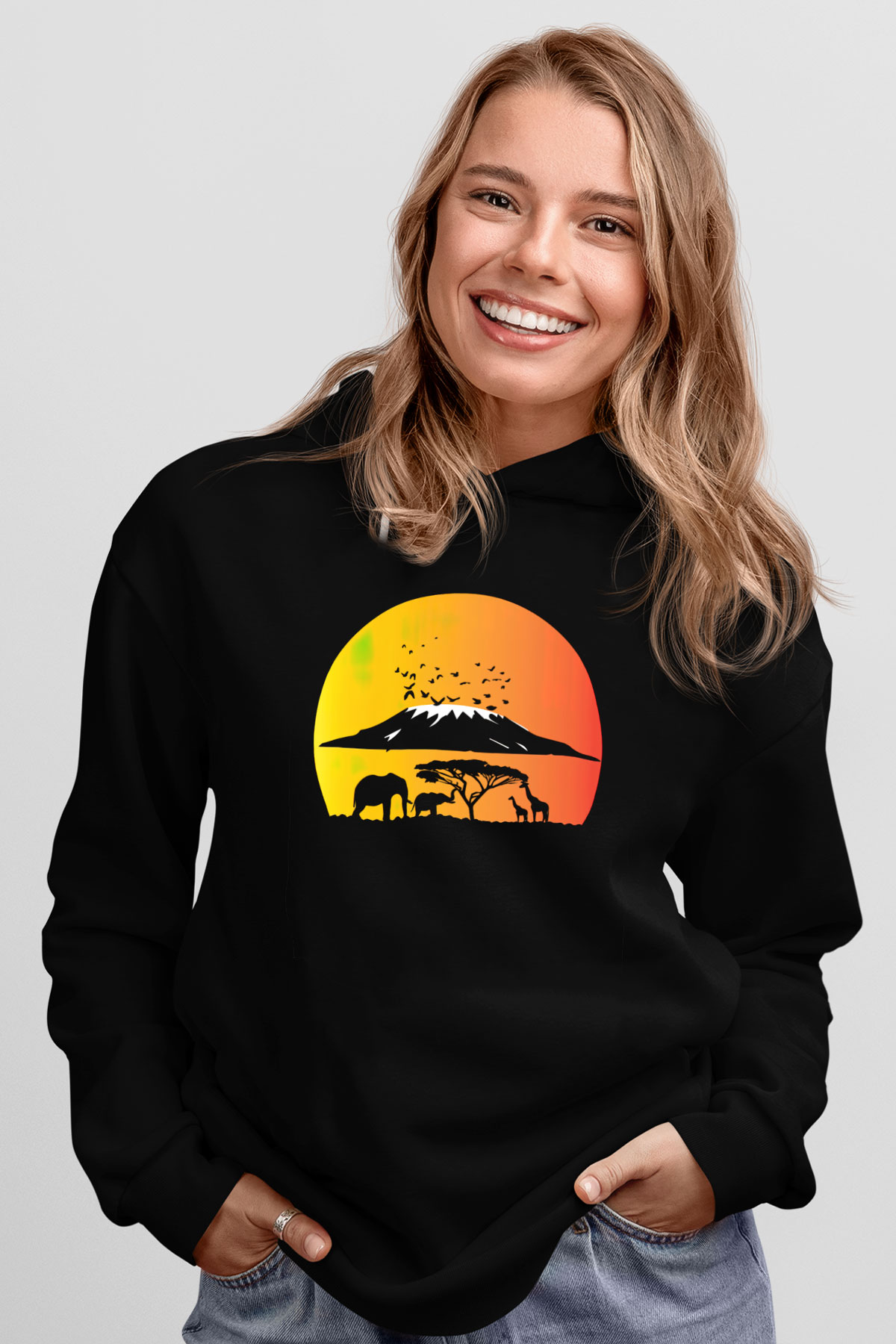 Serengeti Milli Park Siyah Unisex Hoodie