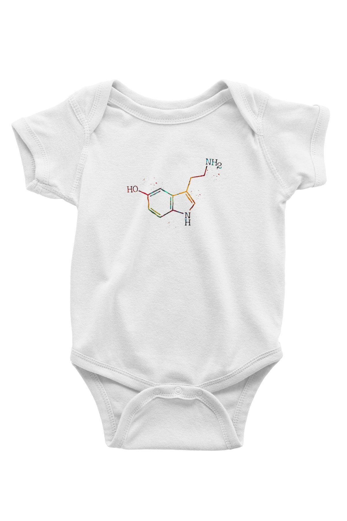 Serotonin Molekülü Baskılı Beyaz Bebek Body - Zıbın