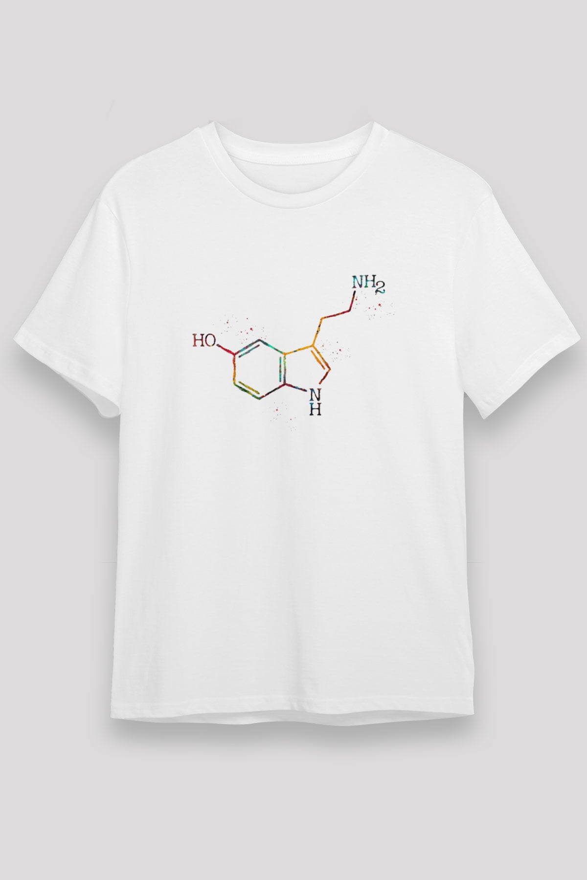 Serotonin Molekülü Baskılı Unisex Beyaz Tişört - Tshirt