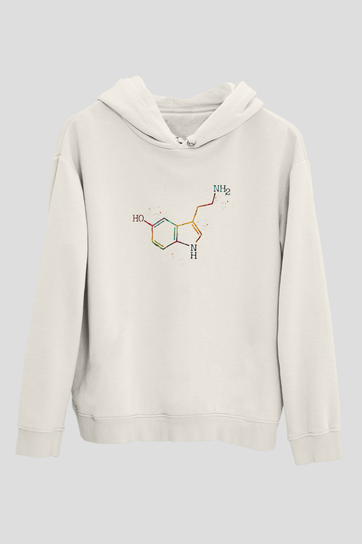 Serotonin Molekülü Baskılı Unisex Ekru Hoodie