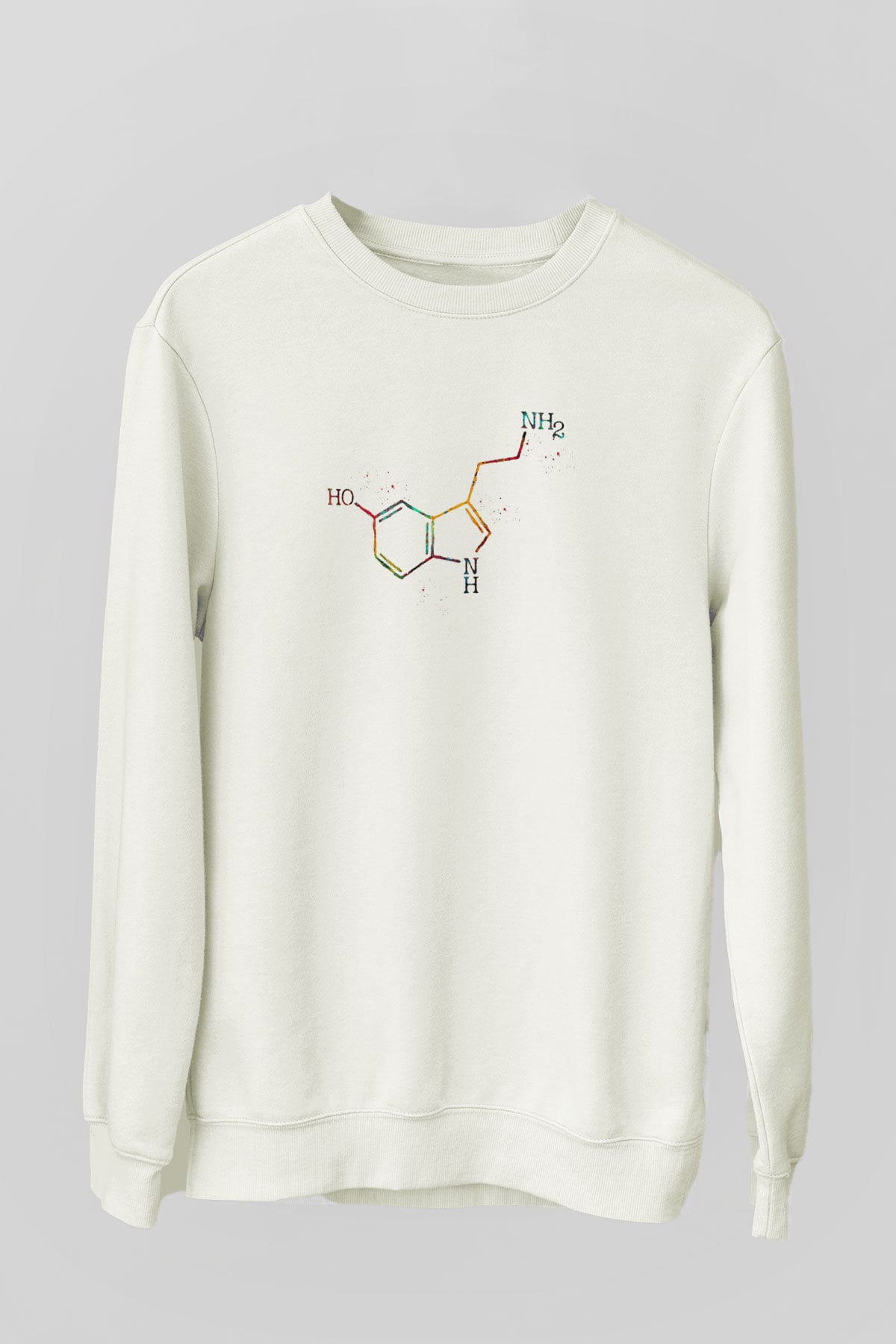 Serotonin Molekülü Baskılı Unisex Ekru Sweatshirt