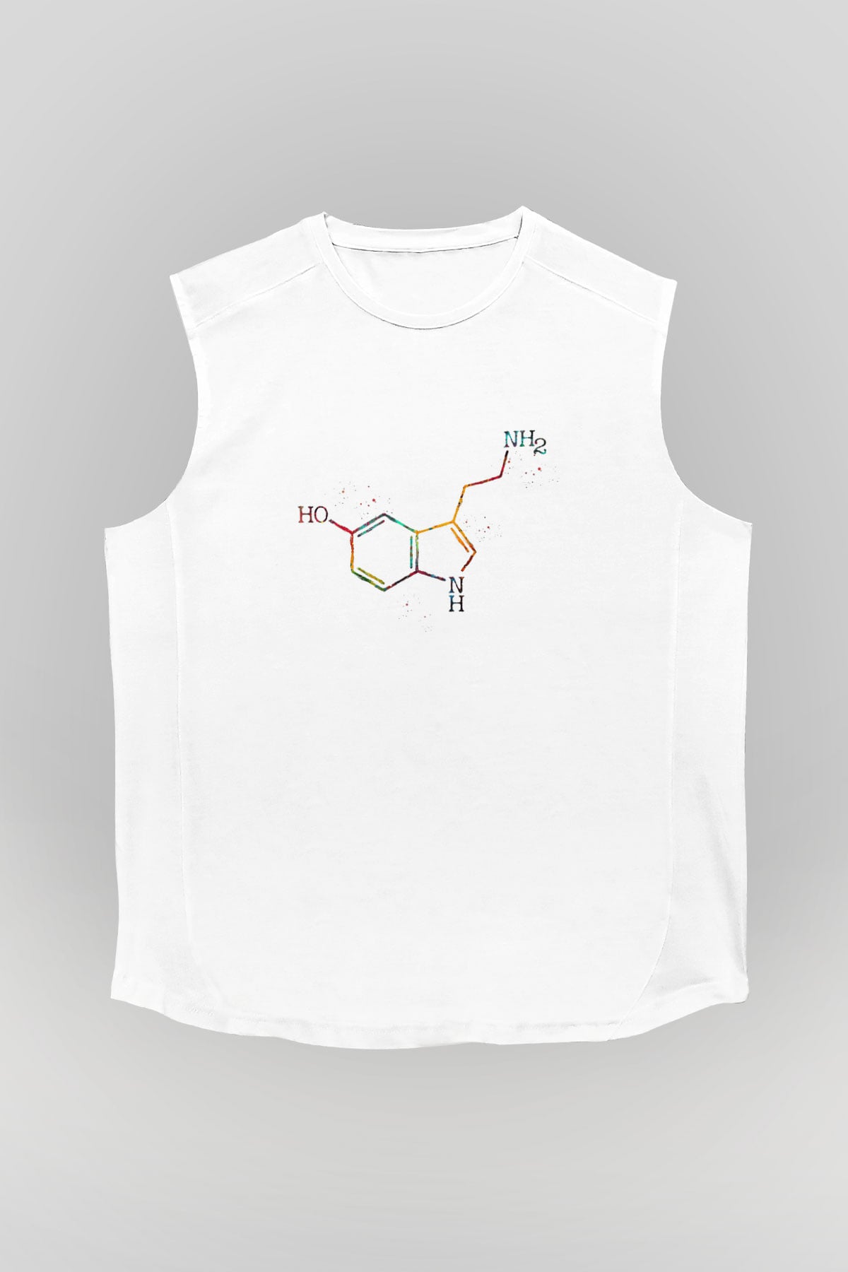 Serotonin Molekülü Baskılı Unisex Kolsuz Beyaz Tişört - Tshirt