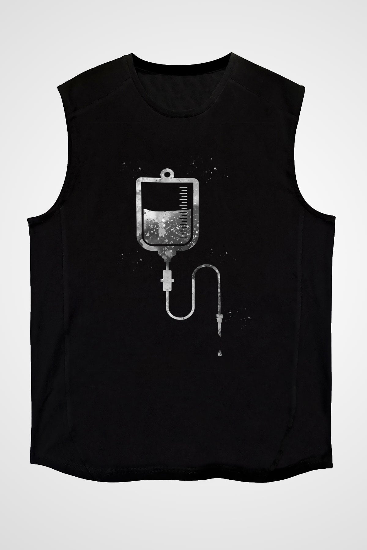 Serum Baskılı Unisex Kolsuz Siyah Tişört - Tshirt