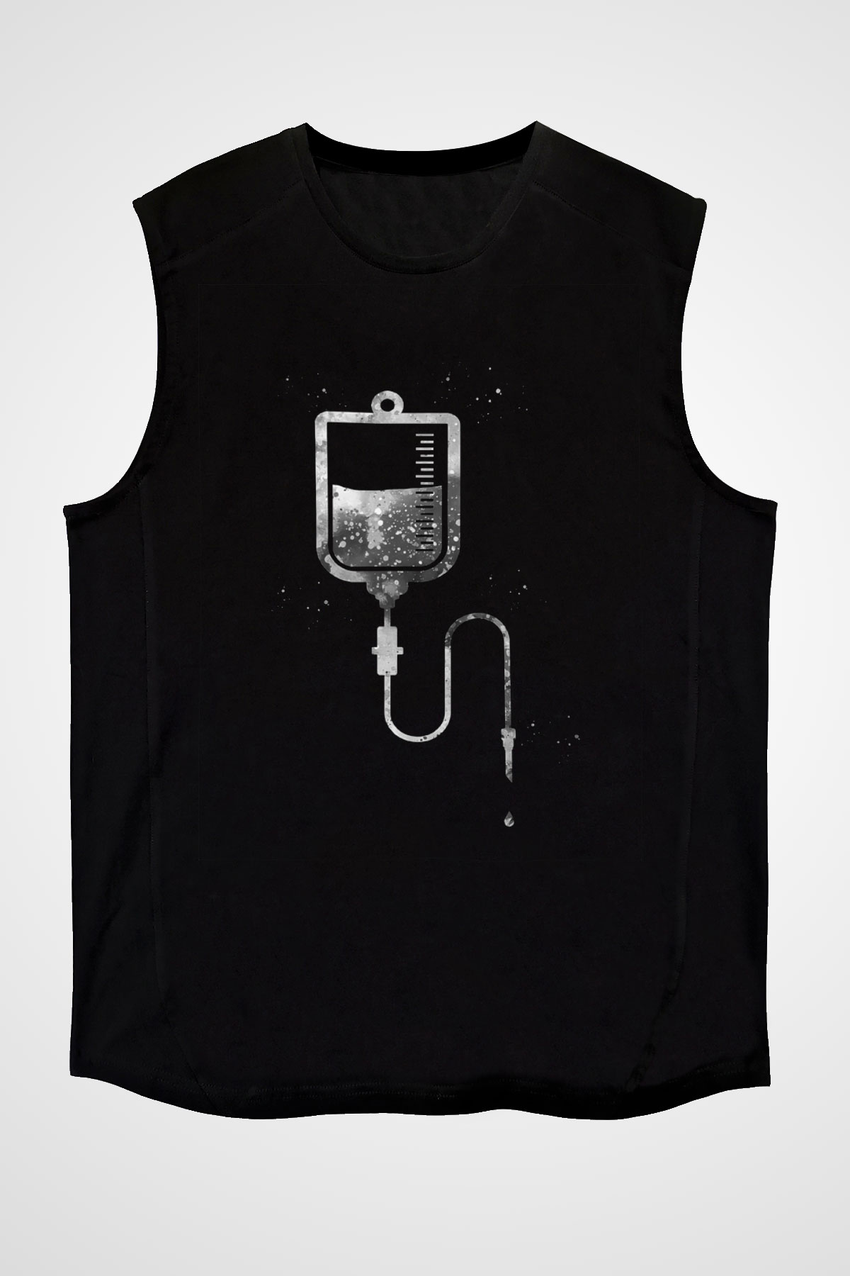 Serum Temalı Baskılı Unisex Kolsuz Siyah Tişört - Tshirt