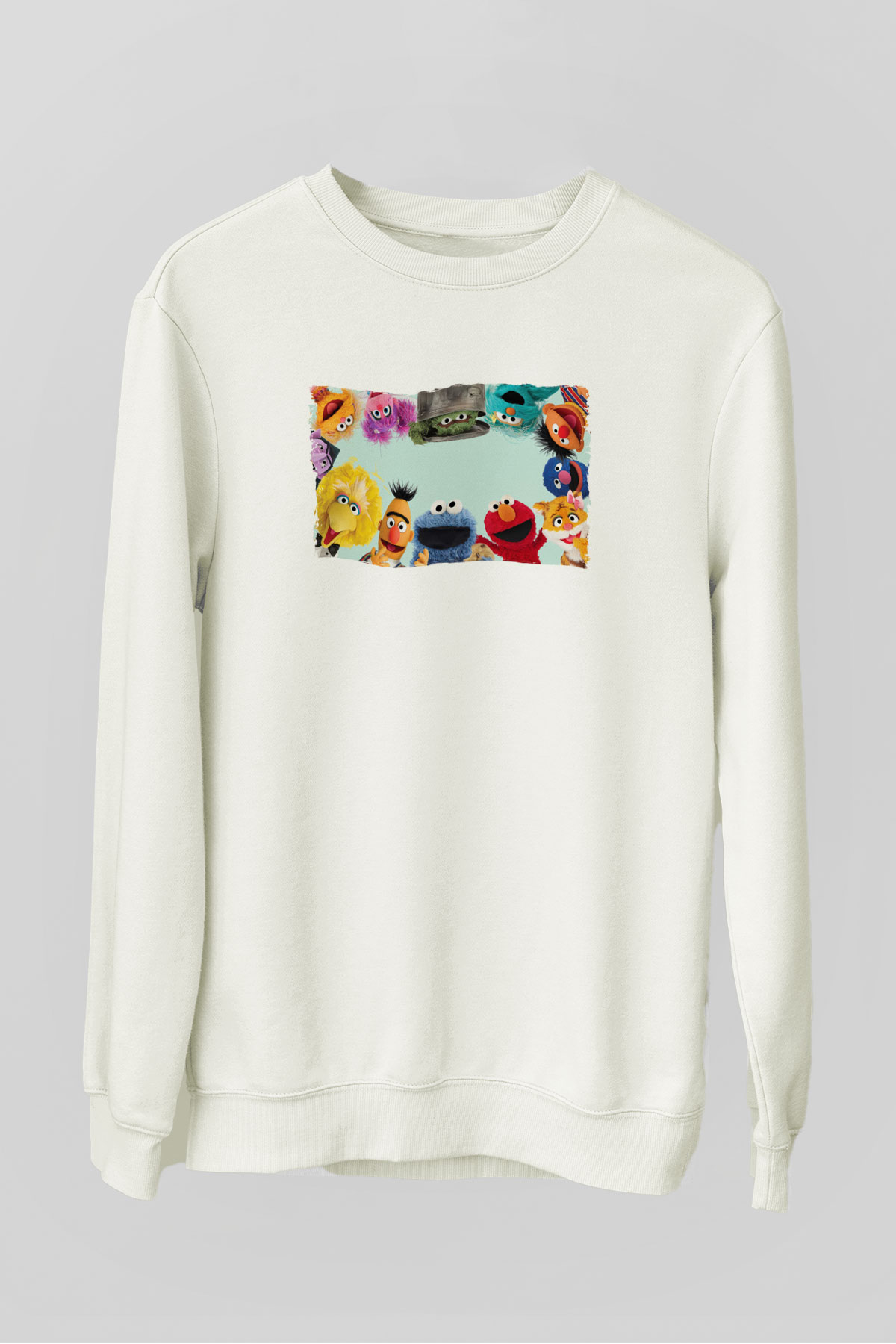 Sesame Street Susam Sokağı Beyaz Unisex  Sweatshirt