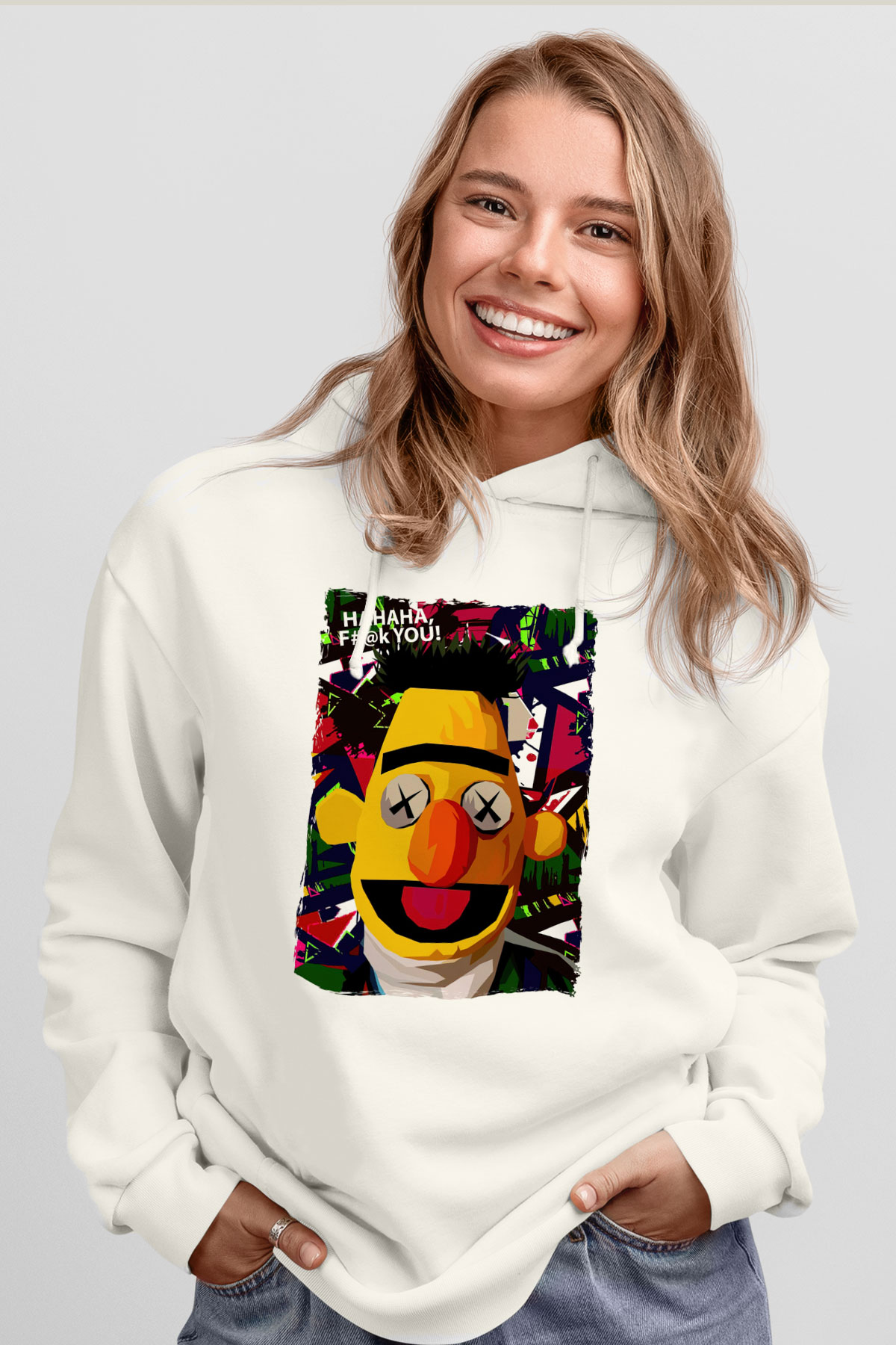Sesame Street Susam Sokağı Beyaz Unisex Hoodie