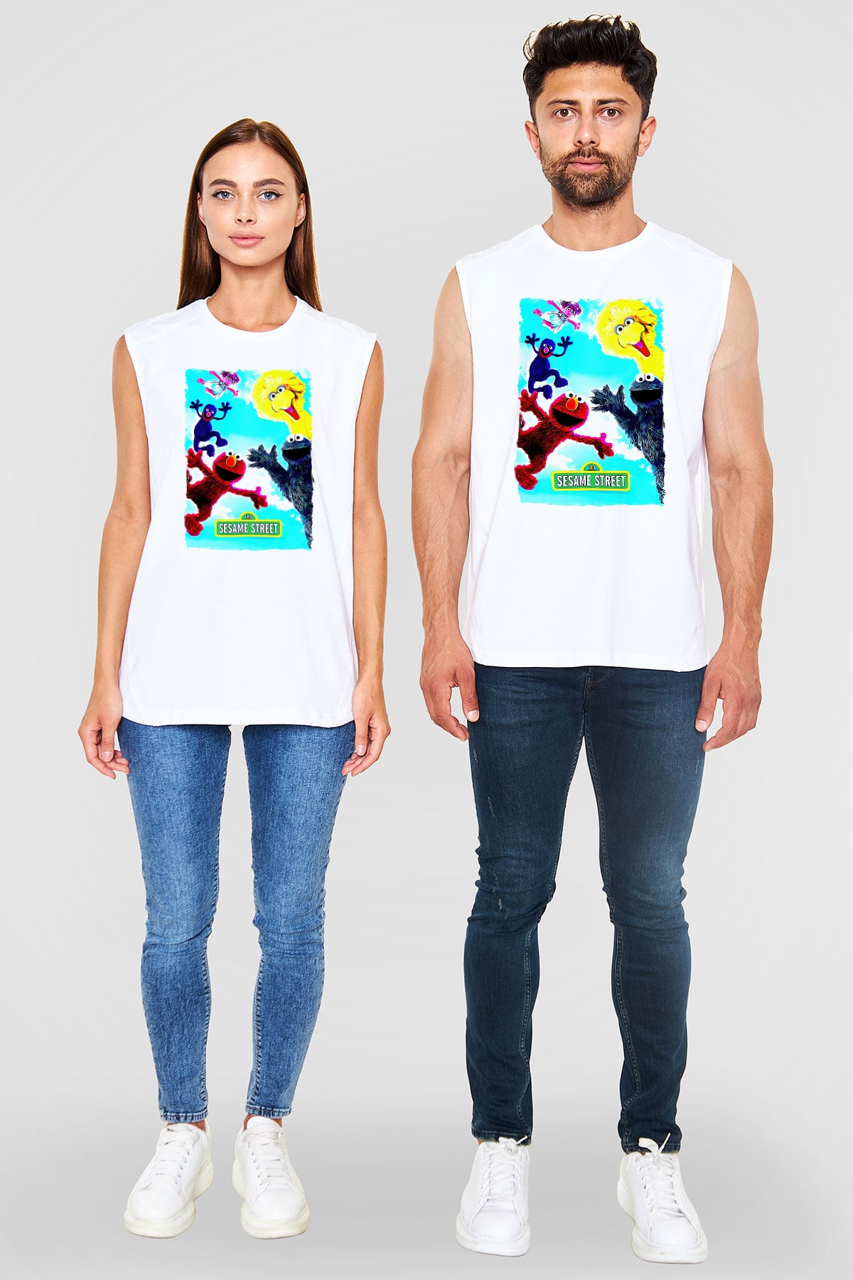 Sesame Street Susam Sokağı Beyaz Unisex  Kolsuz Tişört