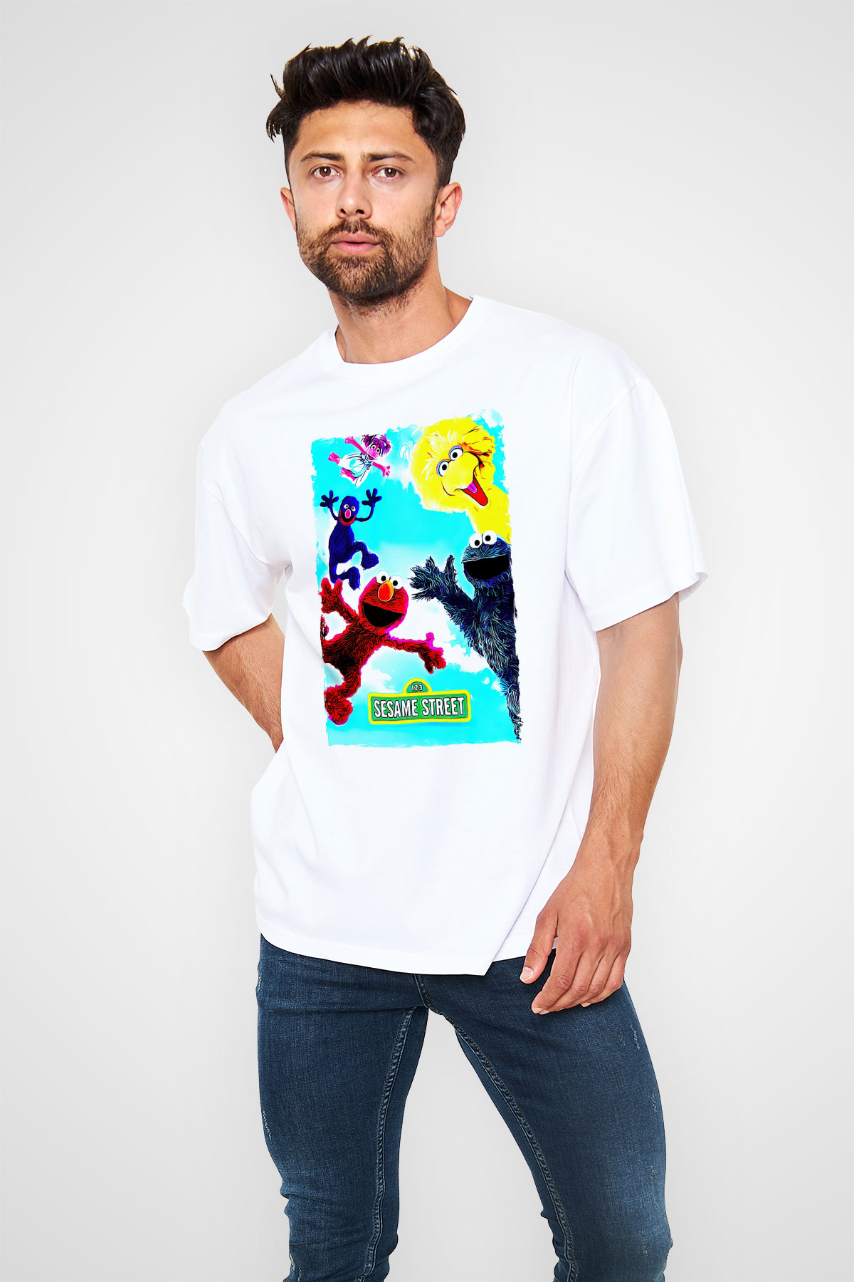Sesame Street Susam Sokağı Beyaz Unisex Tişört