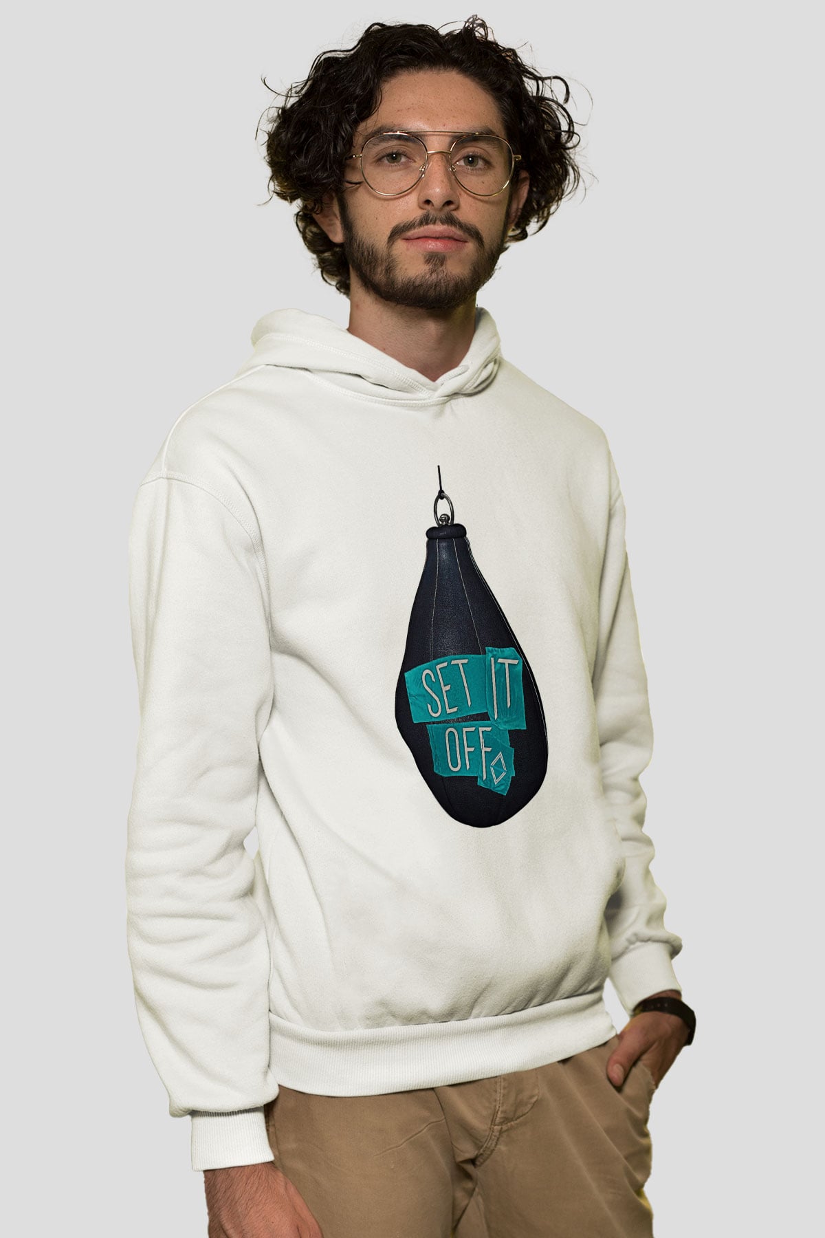 Set it off  Baskılı Beyaz Unisex Kapüşonlu Sweatshirt