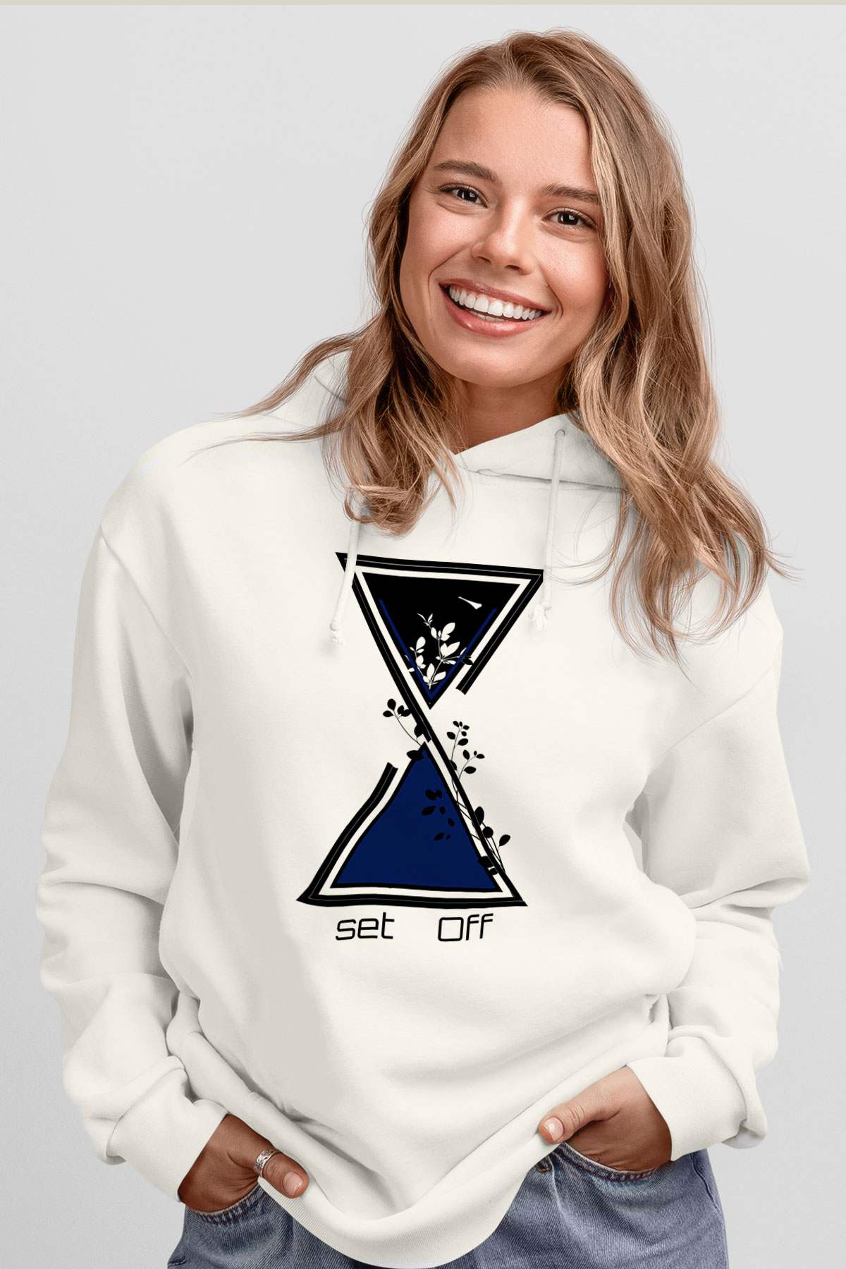 Set it off  Baskılı Beyaz Unisex Kapüşonlu Sweatshirt