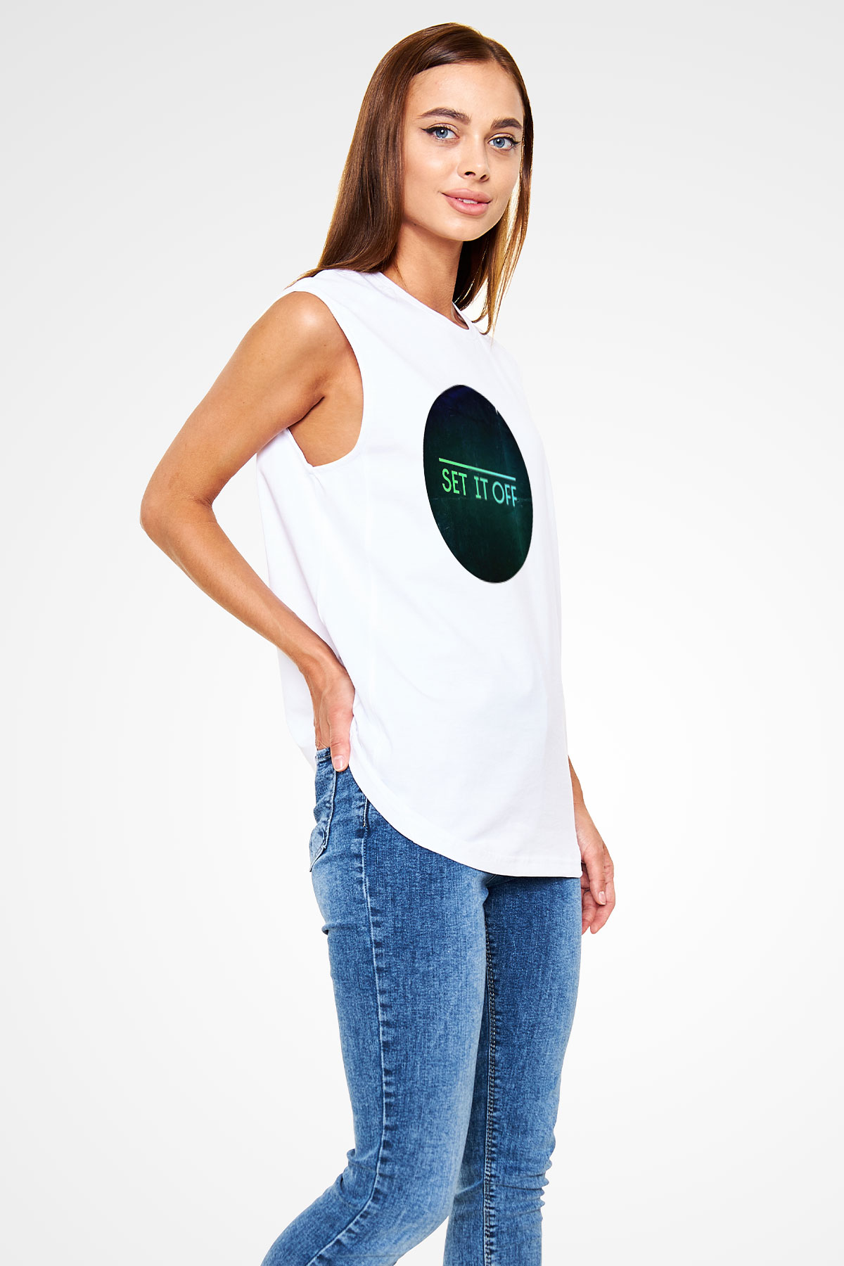 Set it off  Baskılı Beyaz Unisex Kolsuz Tişört - Tshirt