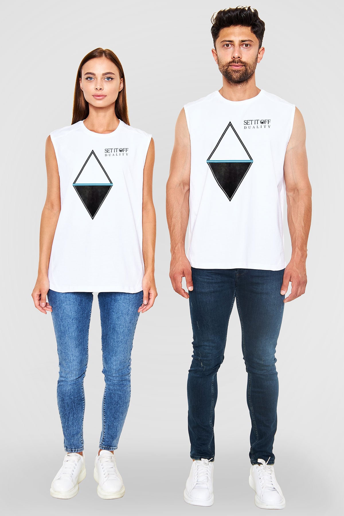 Set it off  Baskılı Beyaz Unisex Kolsuz Tişört - Tshirt