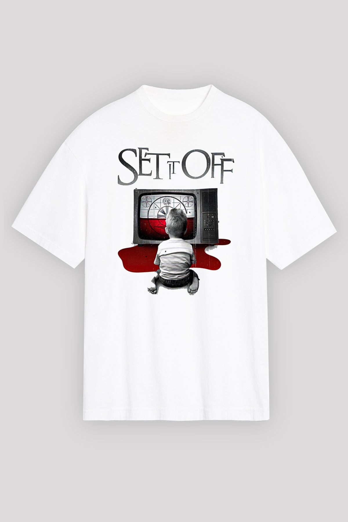 Set it off  Baskılı Beyaz Unisex Oversize Tişört - Tshirt