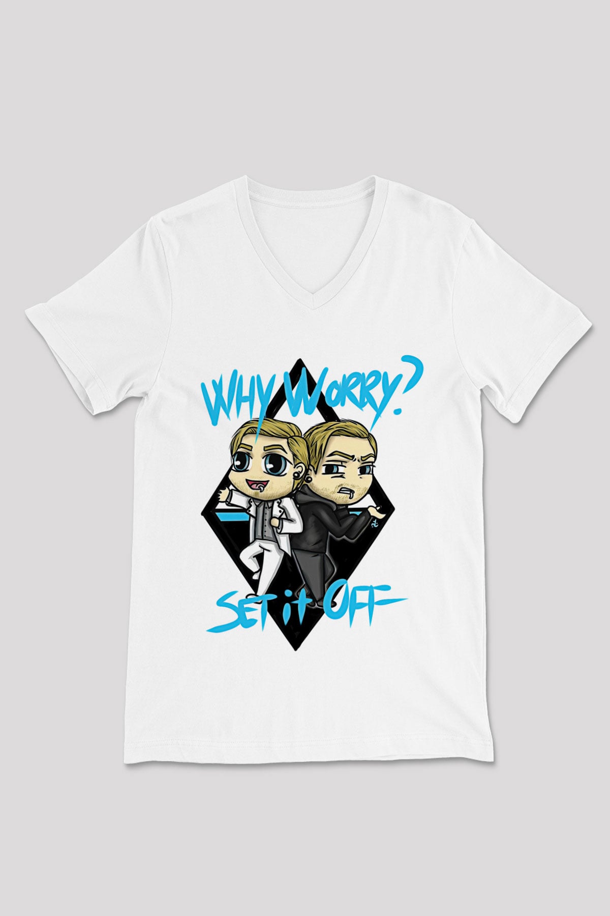 Set it off  Baskılı Beyaz Unisex V Yaka Tişört - Tshirt