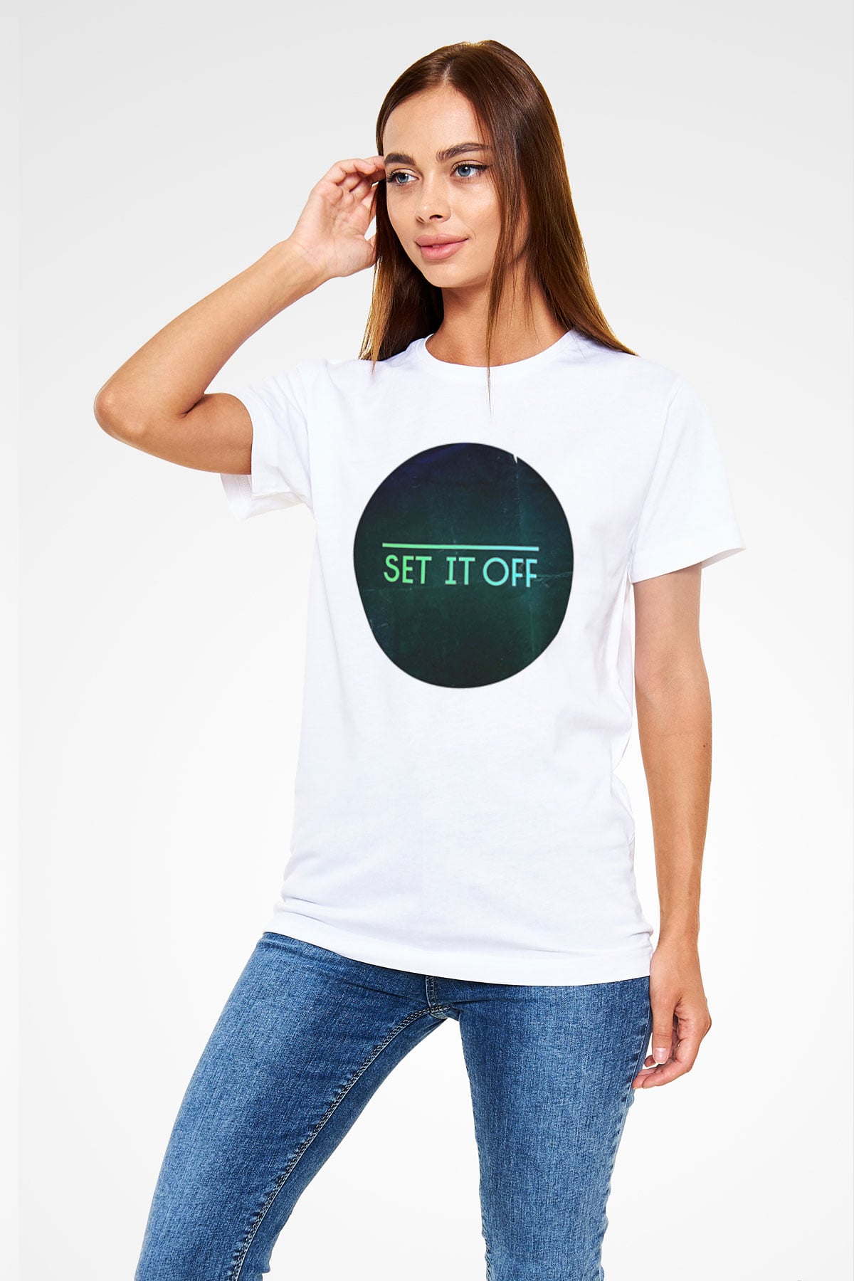 Set it off  Baskılı Unisex Beyaz Tişört - Tshirt