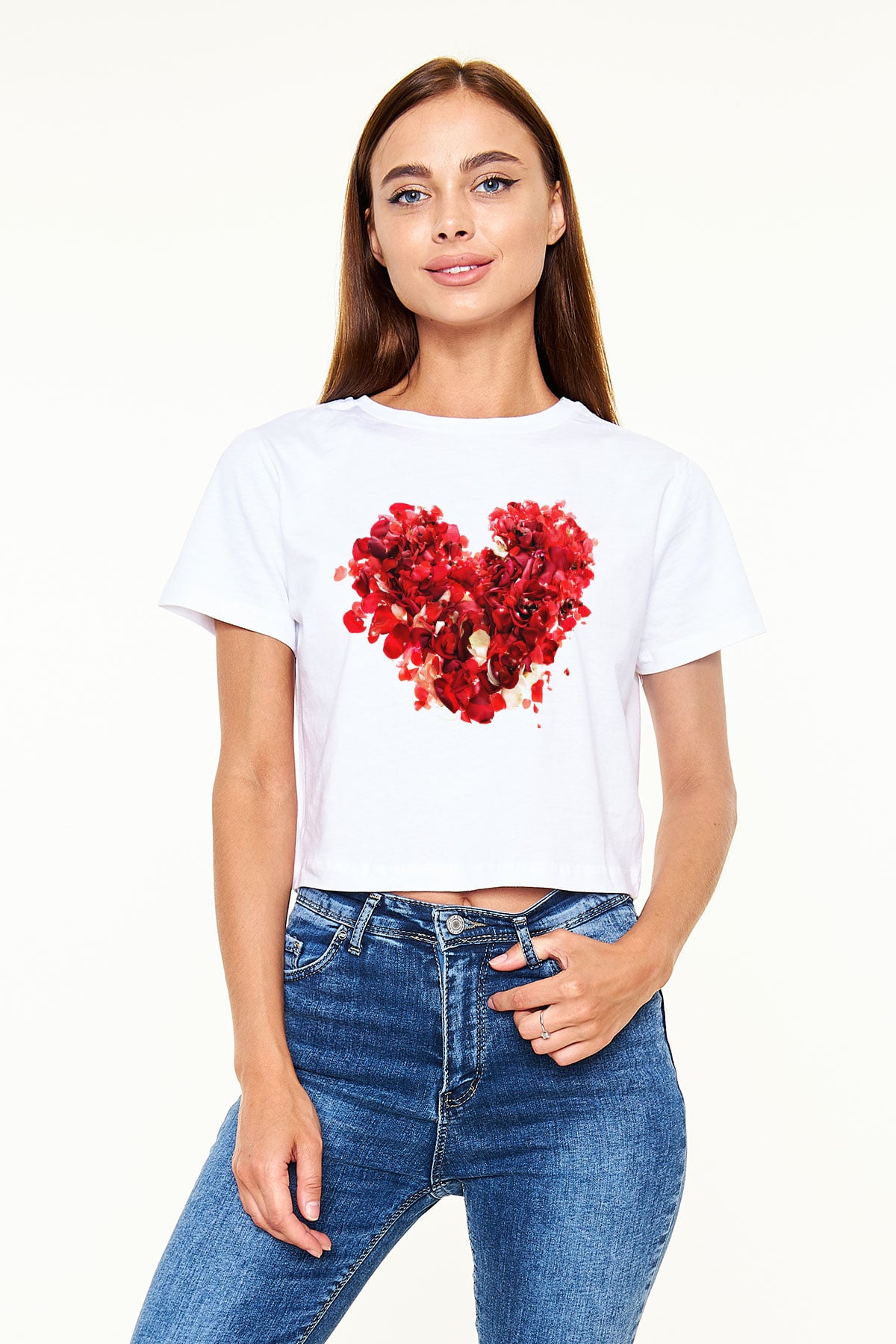 Sevgililer Günü Beyaz Croptop Tişört