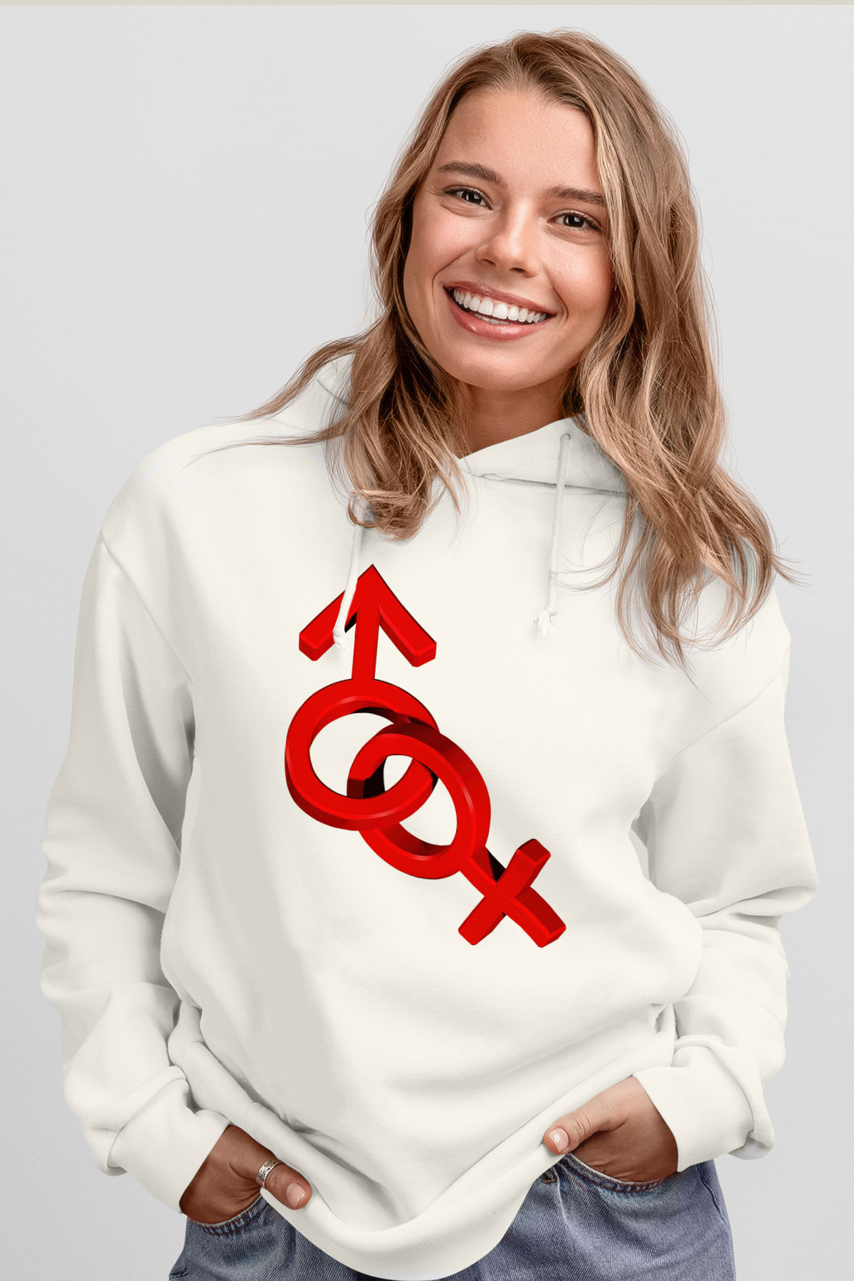 Sevgililer Günü Beyaz Unisex Kapşonlu Sweatshirt