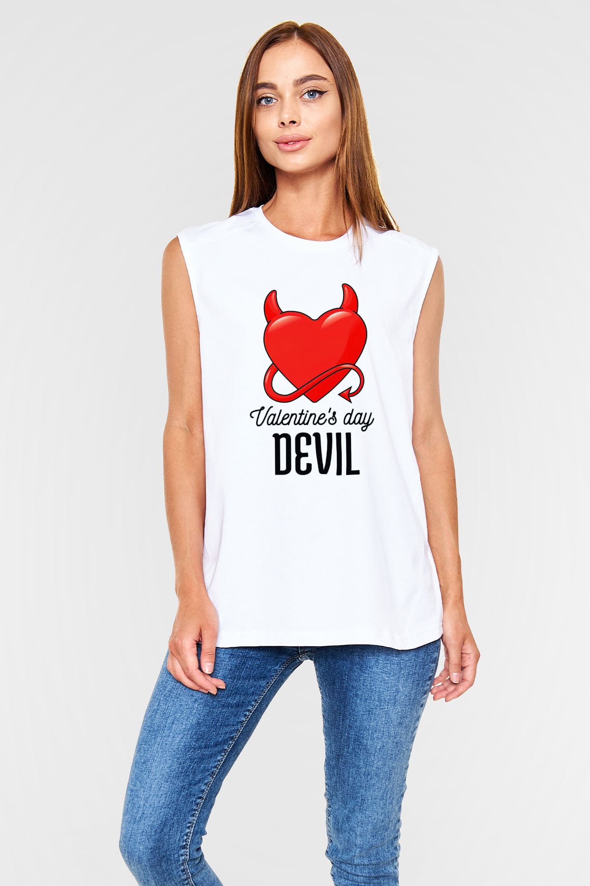 Sevgililer Günü Beyaz Unisex Kolsuz Tişört