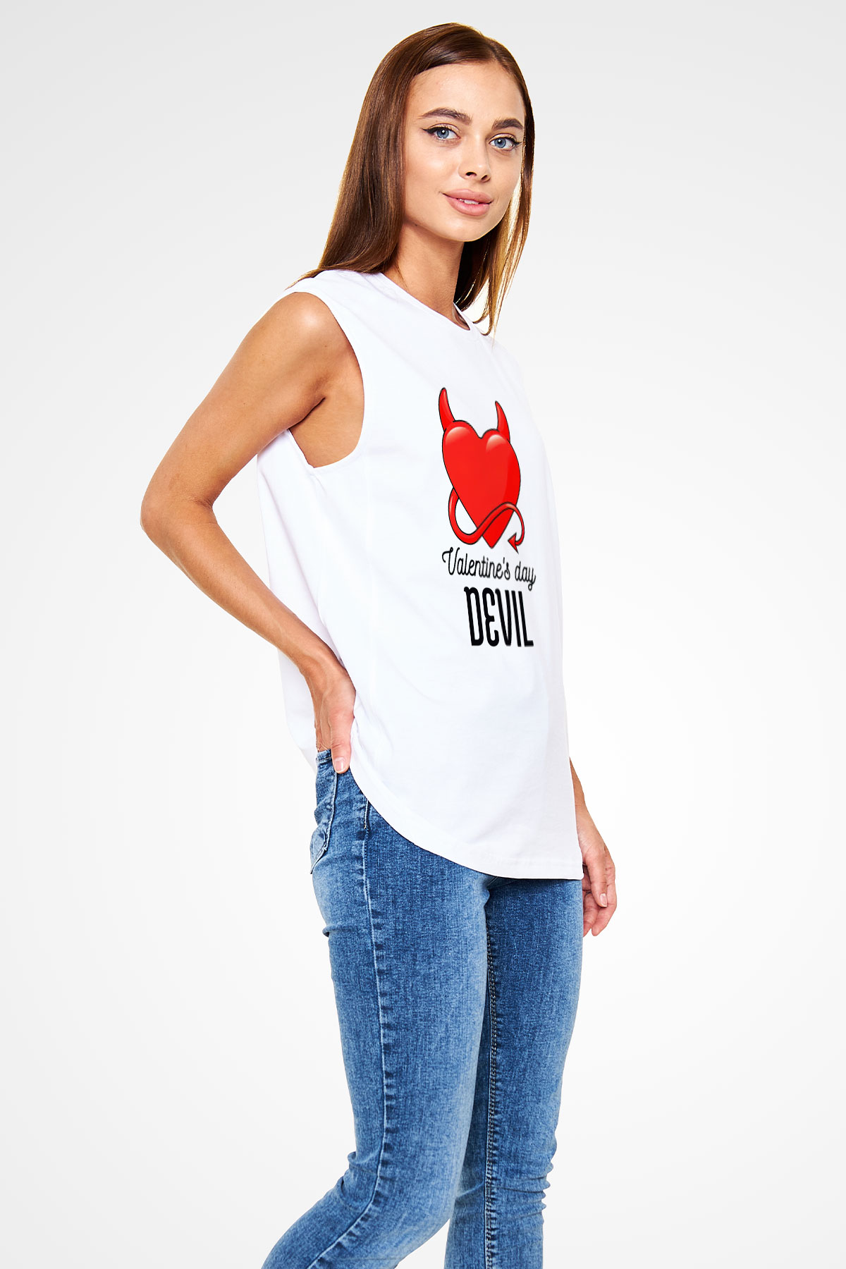 Sevgililer Günü Beyaz Unisex Kolsuz Tişört