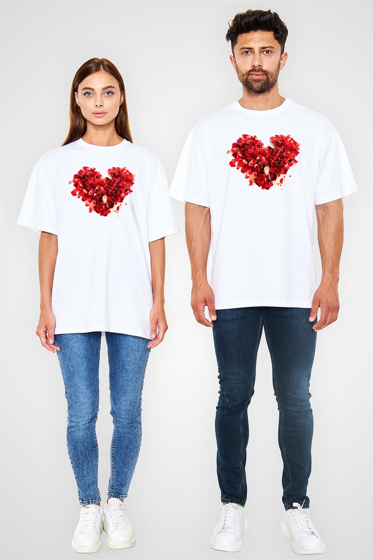 Sevgililer Günü Beyaz Unisex Oversize Tişört T-Shirt