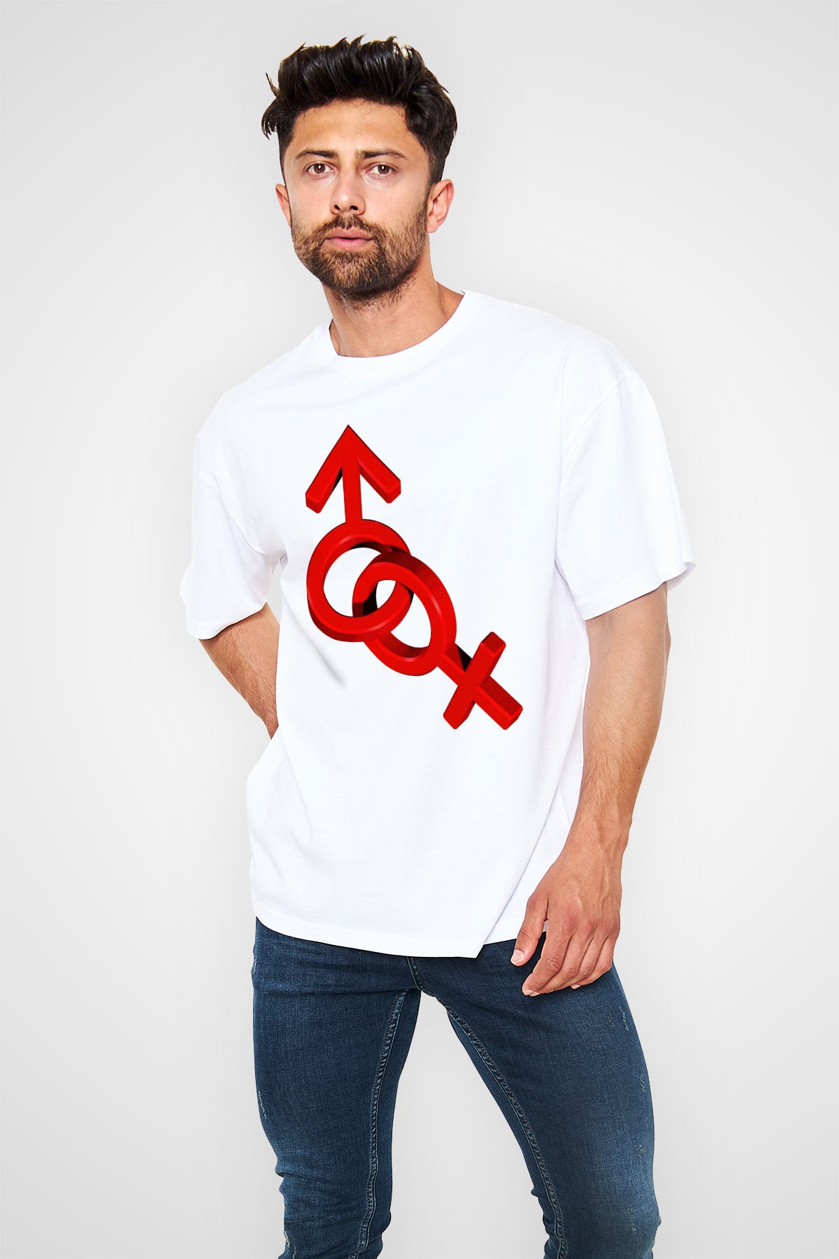 Sevgililer Günü Beyaz Unisex Oversize Tişört T-Shirt