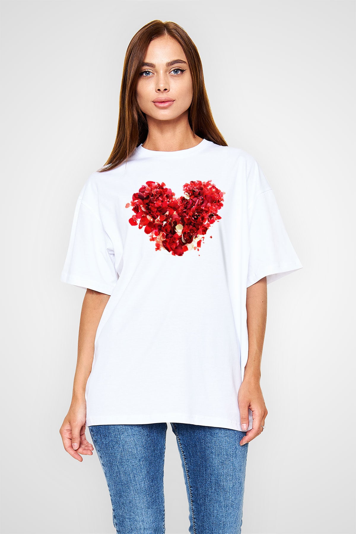 Sevgililer Günü Beyaz Unisex Oversize Tişört T-Shirt