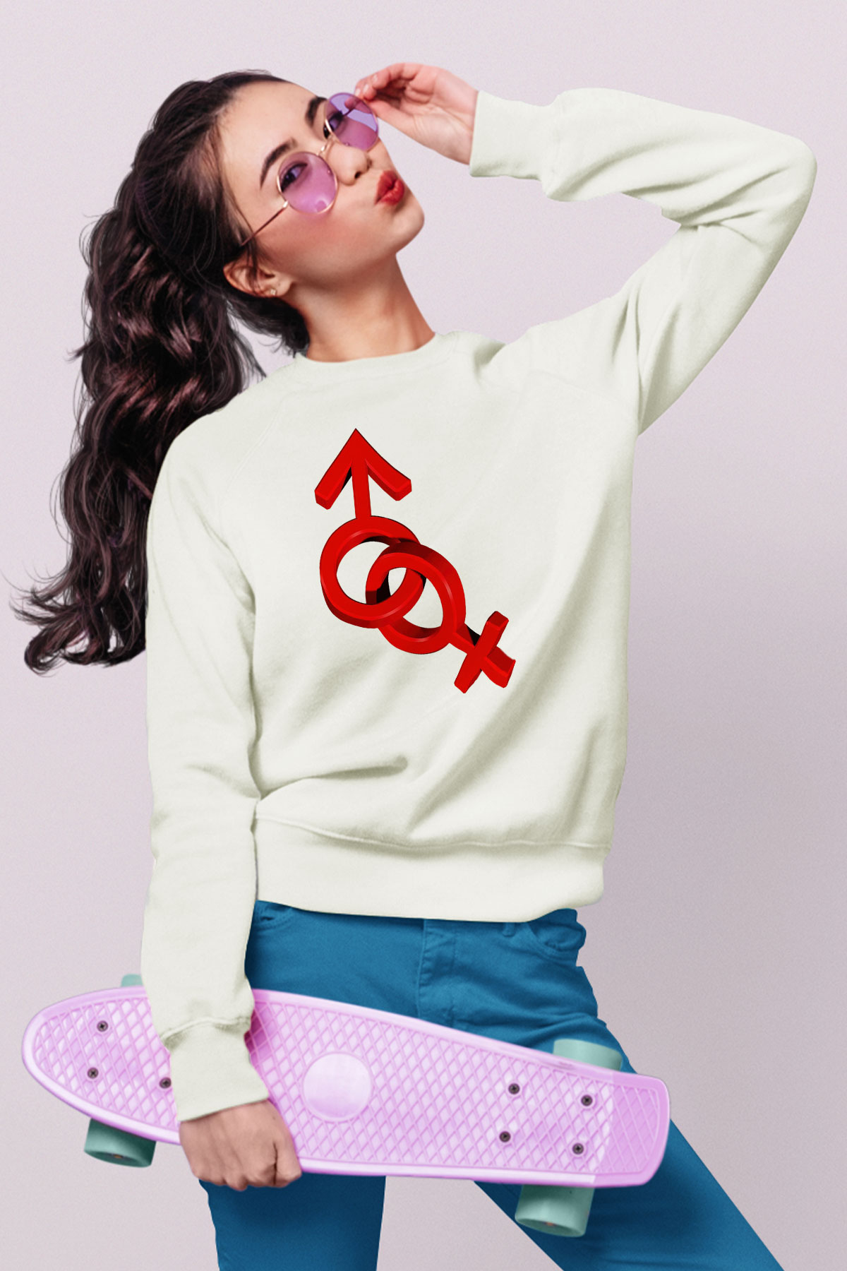Sevgililer Günü Beyaz Unisex Sweatshirt