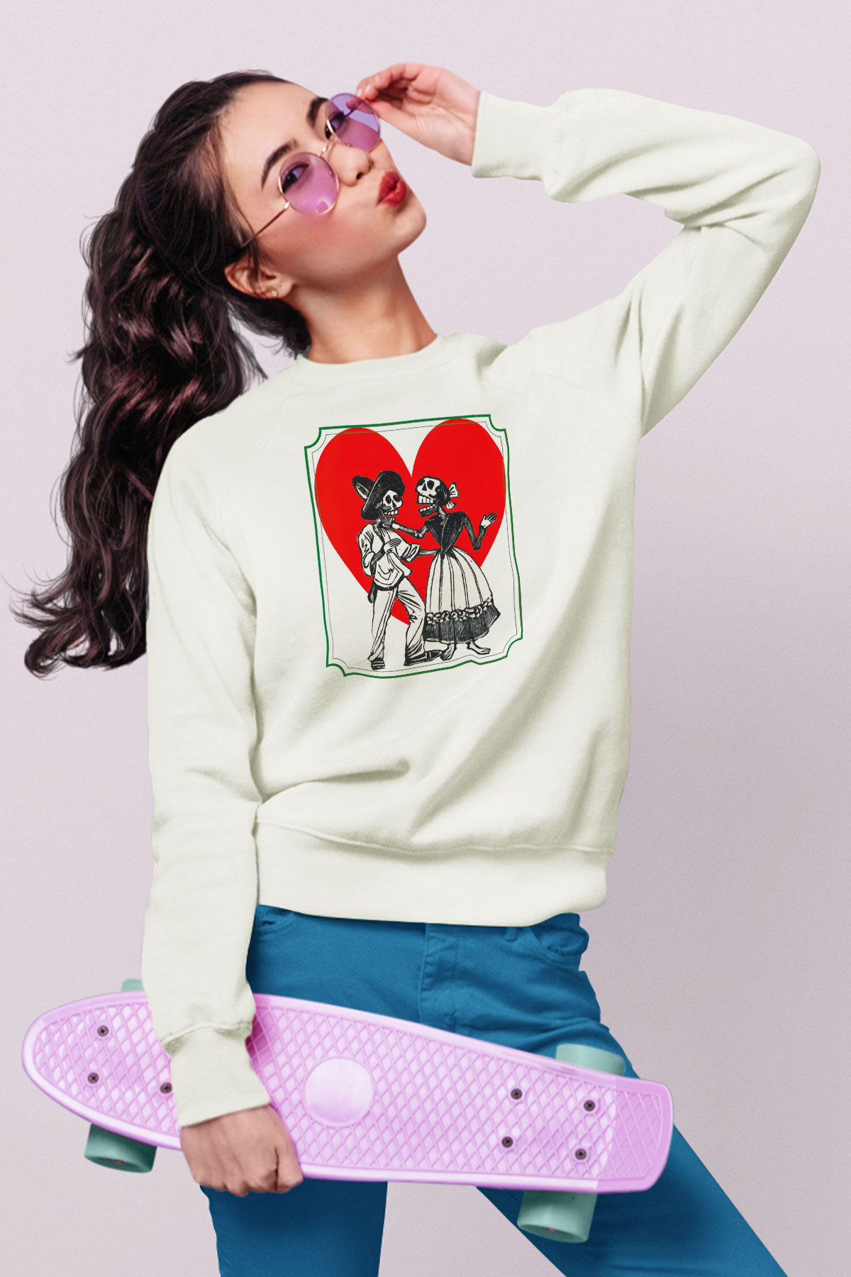 Sevgililer Günü Beyaz Unisex Sweatshirt
