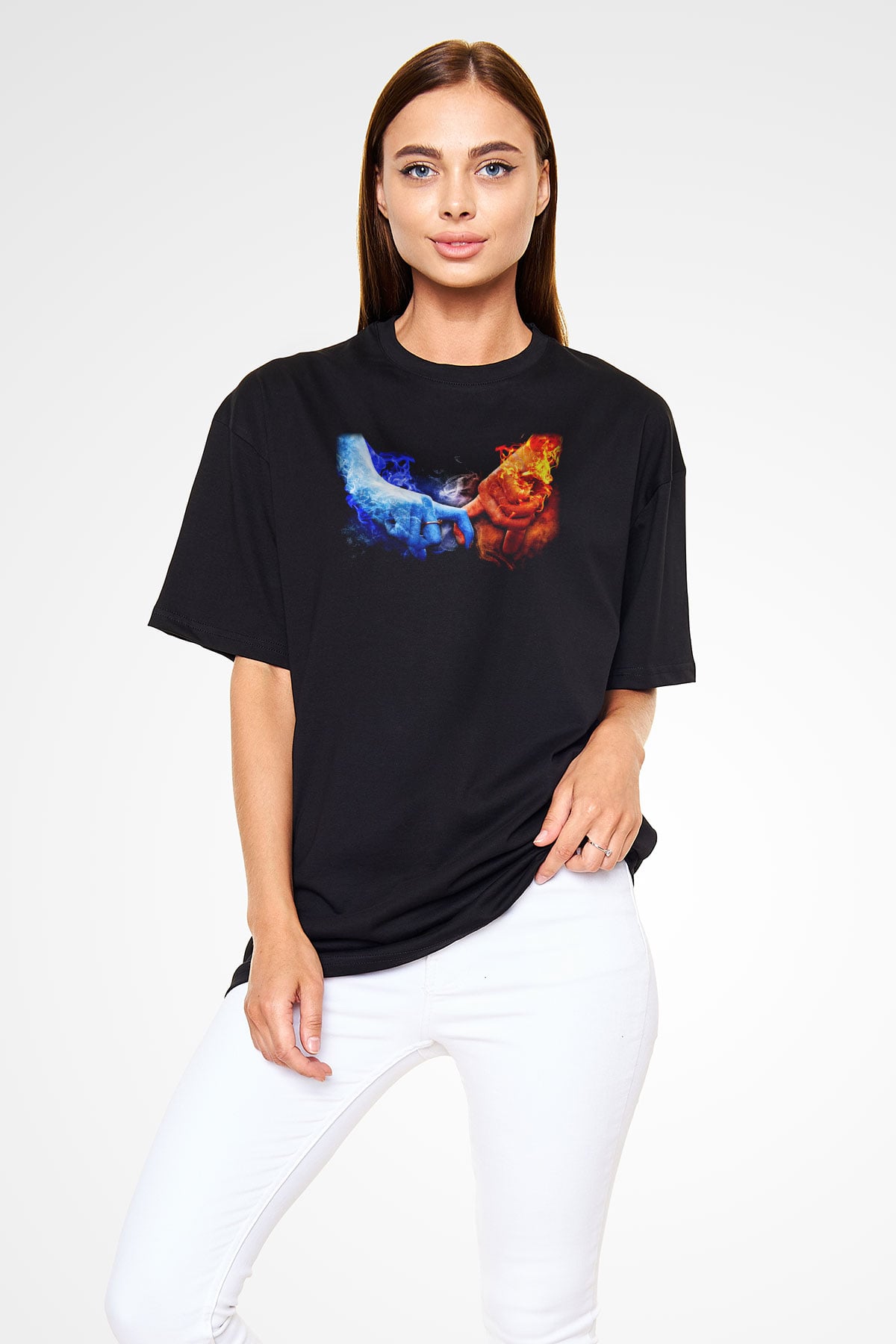 Sevgililer Günü Siyah Unisex Oversize Tişört T-Shirt
