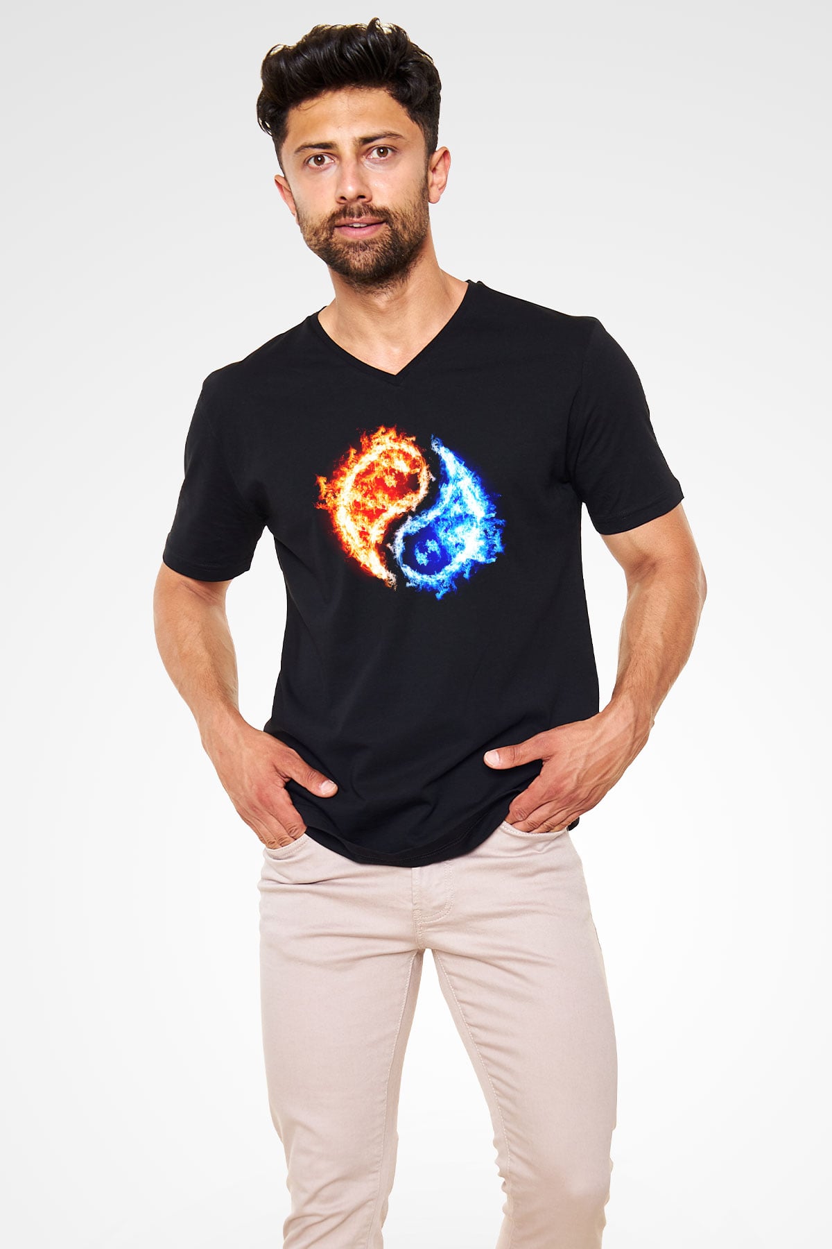 Sevgililer Günü Siyah Unisex V Yaka Tişört T-Shirt