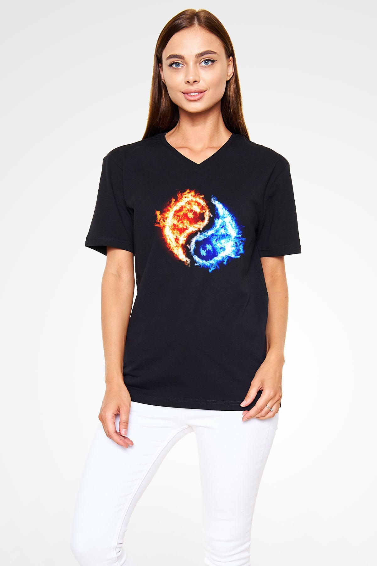 Sevgililer Günü Siyah Unisex V Yaka Tişört T-Shirt