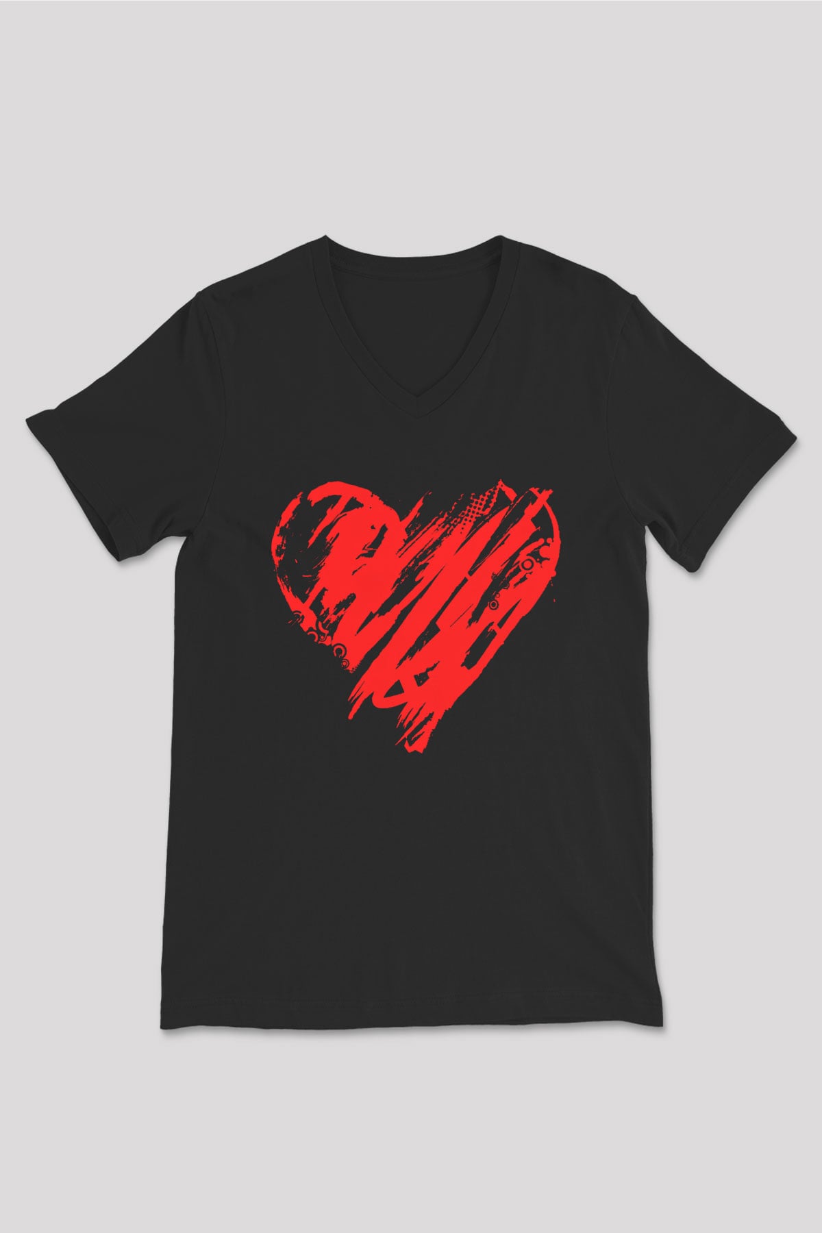 Sevgililer Günü Siyah Unisex V Yaka Tişört T-Shirt
