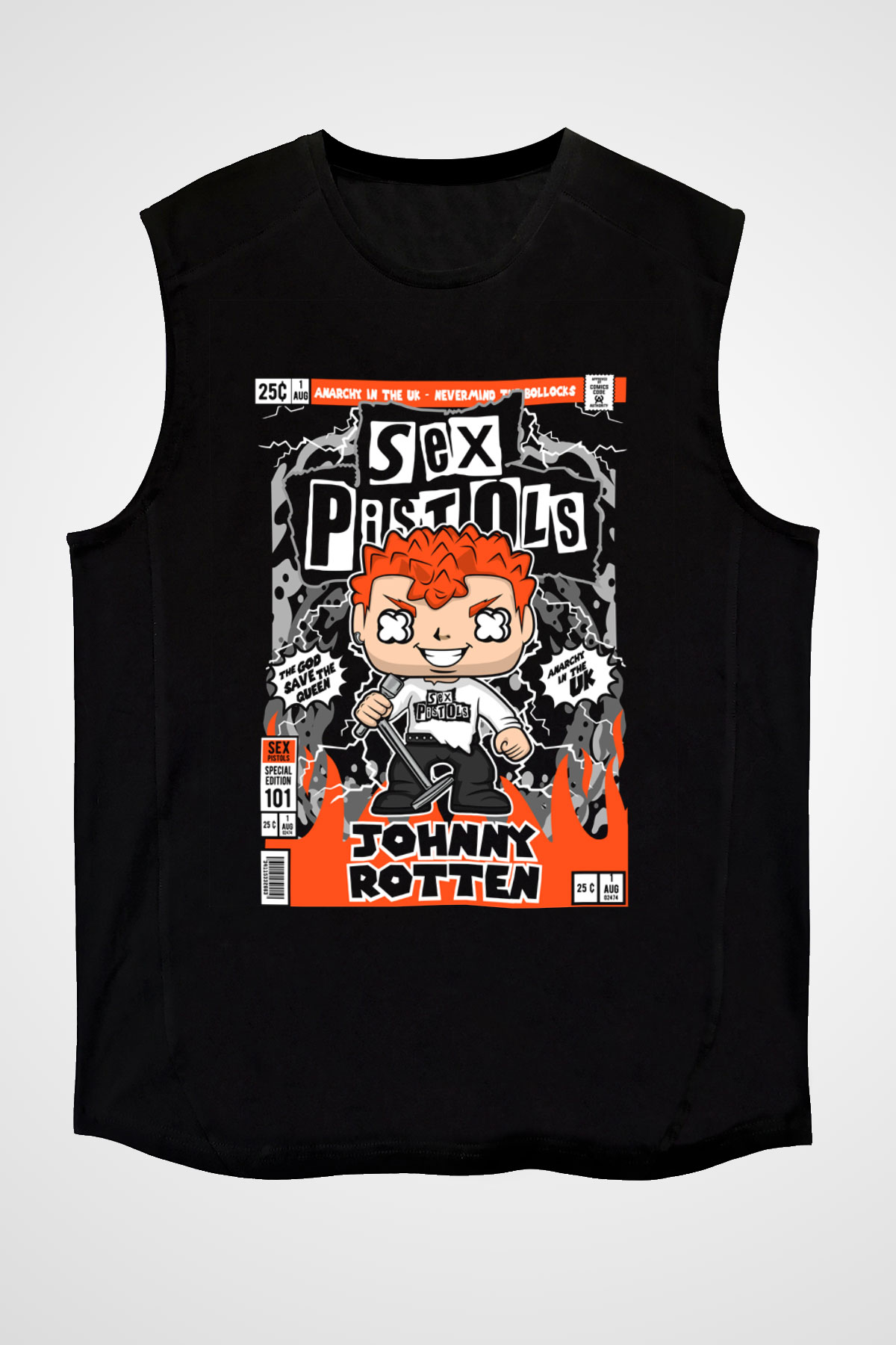 SexPistols Baskılı Unisex Siyah Kolsuz Tişört