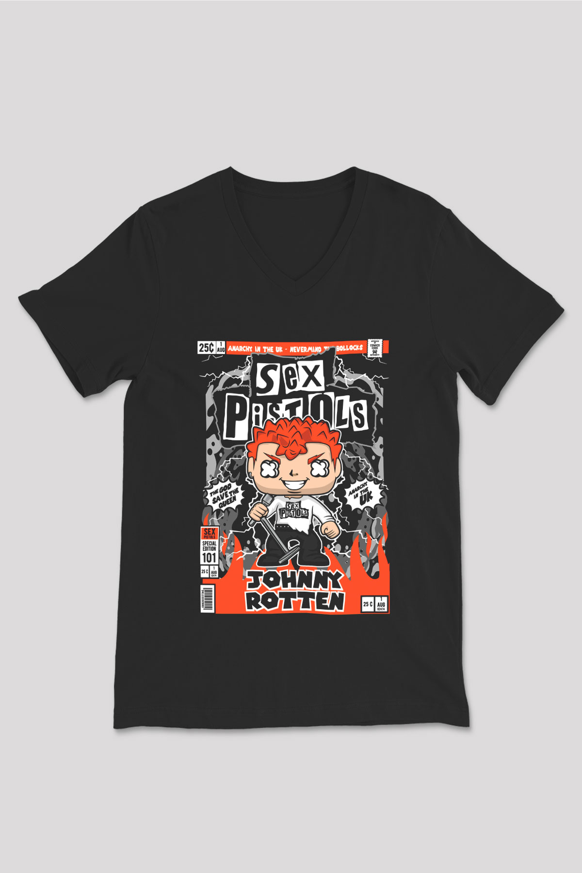 SexPistols Baskılı Unisex Siyah V Yaka Tişört