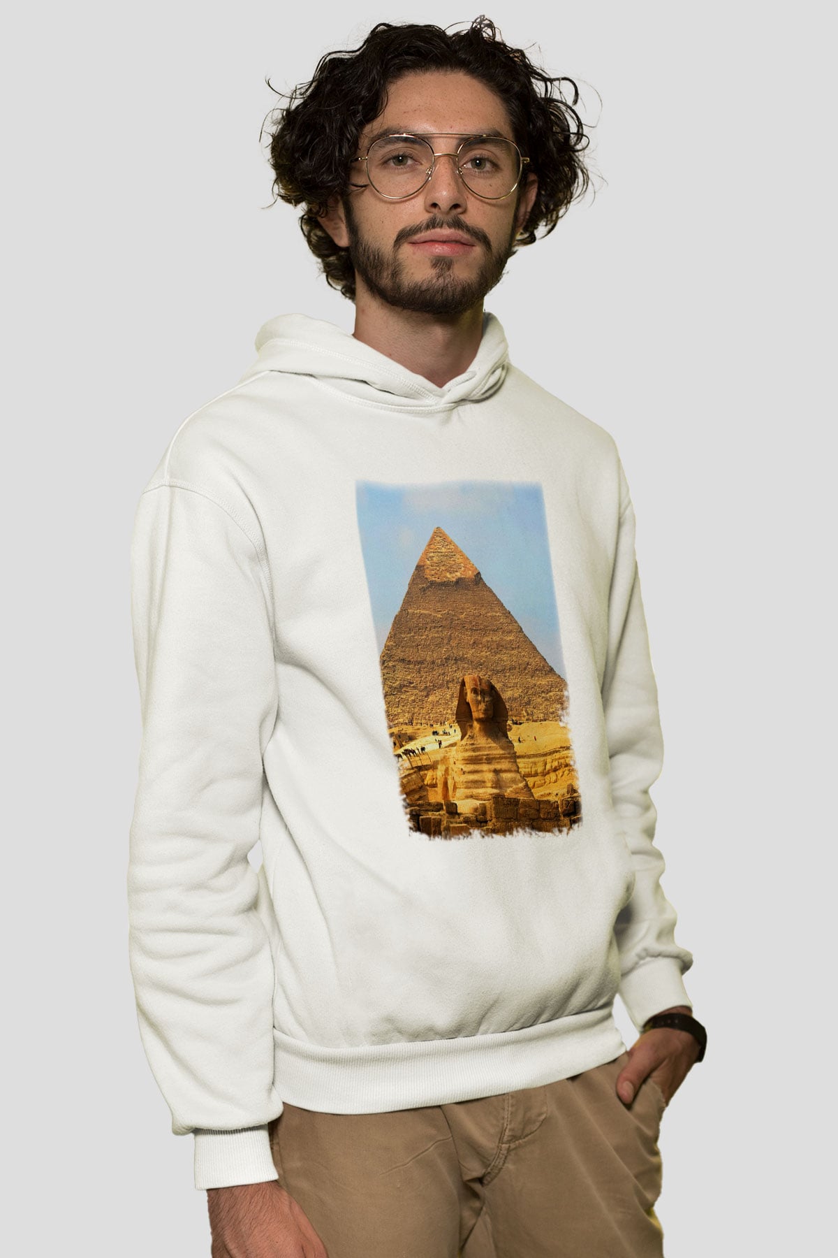 Sfenks Beyaz Unisex Kapşonlu Sweatshirt