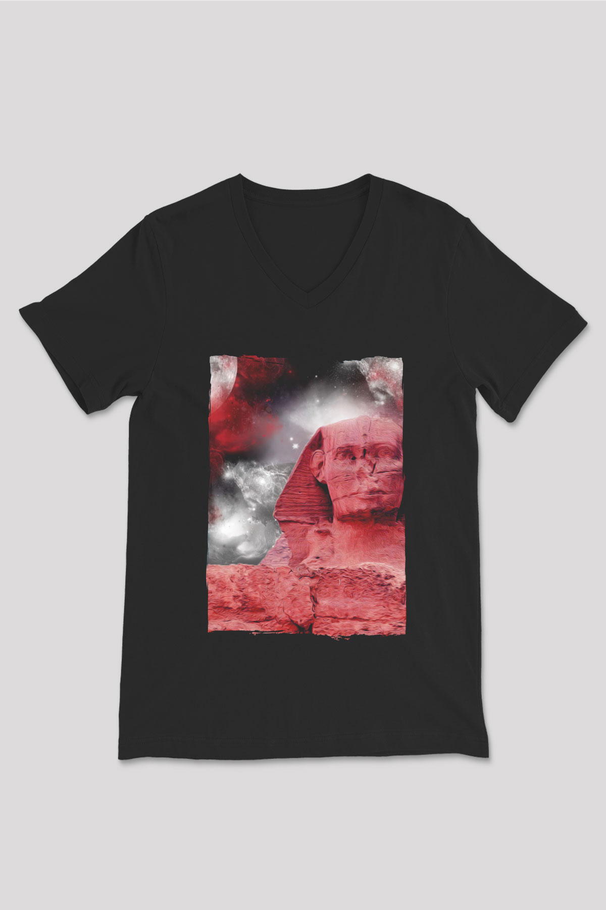 Sfenks Siyah Unisex V Yaka Tişört