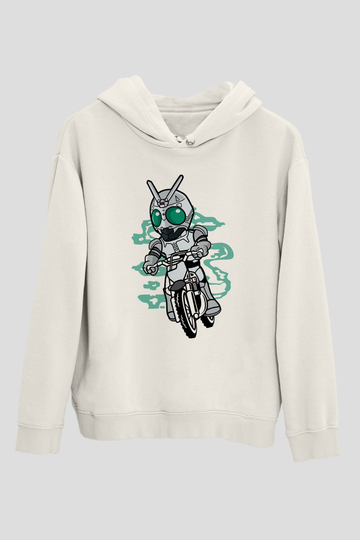 Shadowmoon Motocross Rider Baskılı Beyaz Unisex Hoodie