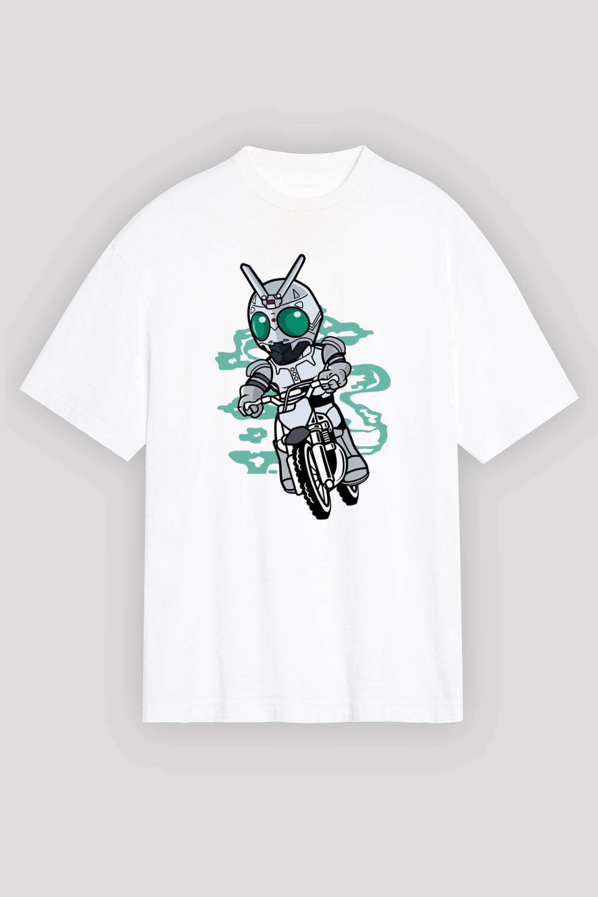 Shadowmoon Motocross Rider Baskılı Beyaz Unisex Oversize Tişört