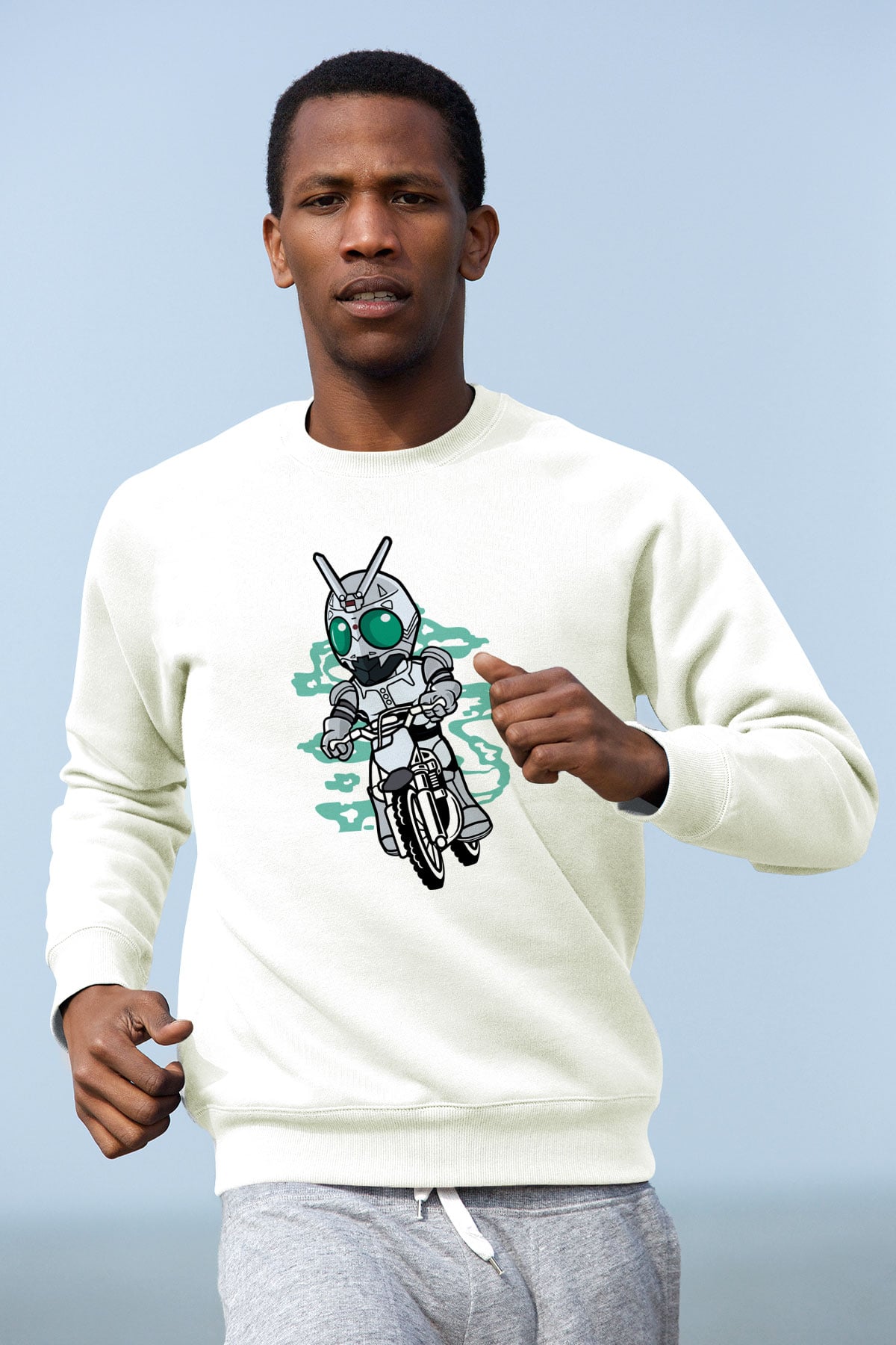 Shadowmoon Motocross Rider Baskılı Beyaz Unisex Sweatshirt