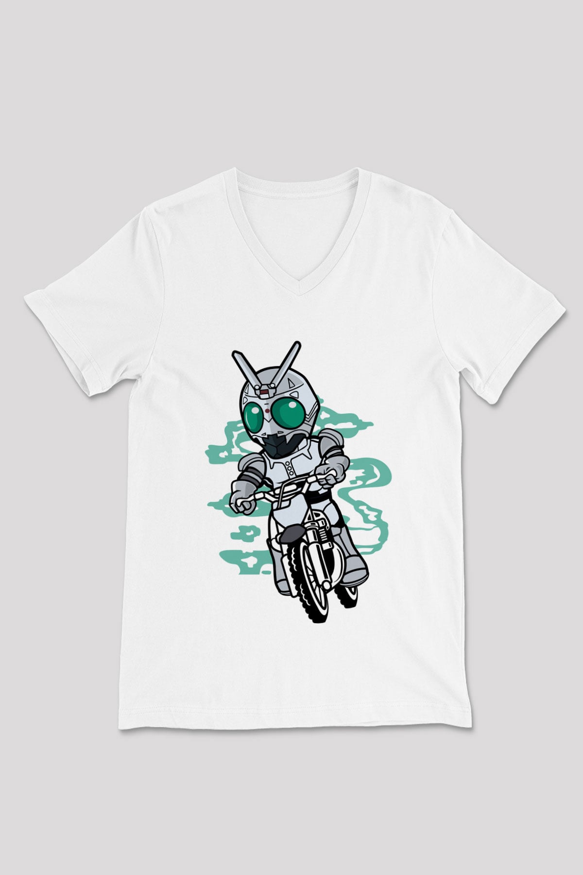 Shadowmoon Motocross Rider Baskılı Beyaz Unisex V Yaka Tişört